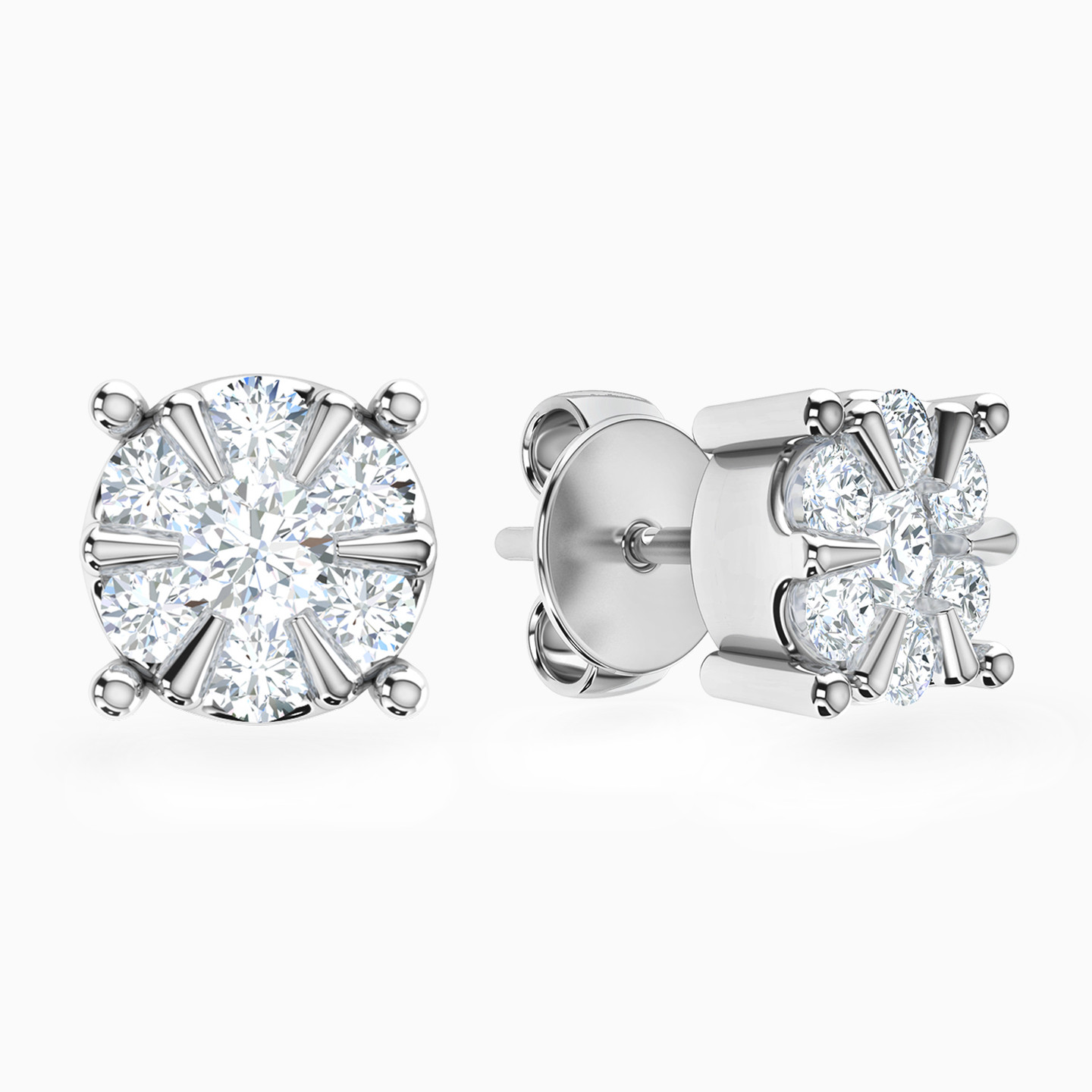 18K Gold Diamond Stud Earrings - 2