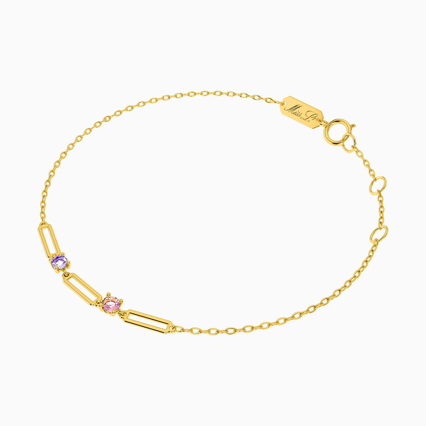 18K Gold Colored Stones Chain Bracelet - 2