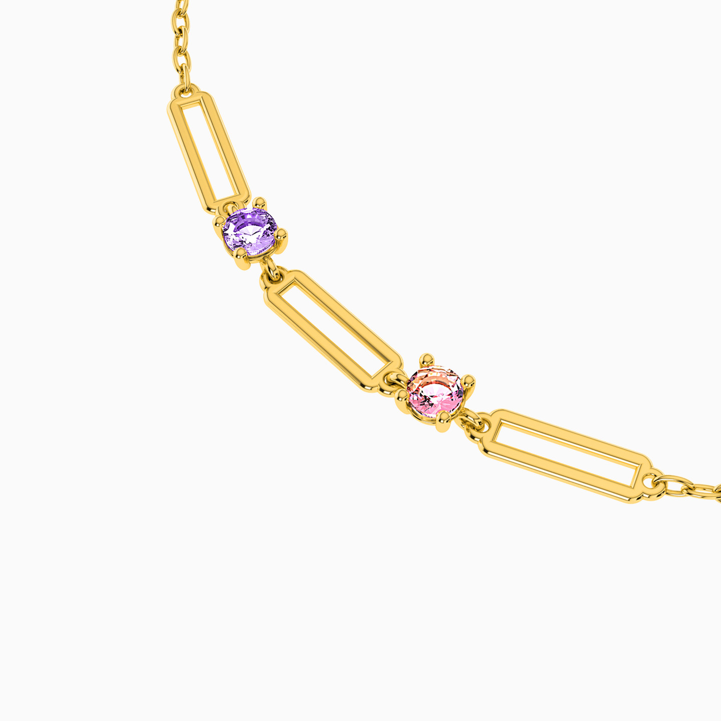 Links Rose Stone Chain Bracelet in 18K Gold - 3 Links Rose Stone Chain Bracelet in 18K Gold - 3