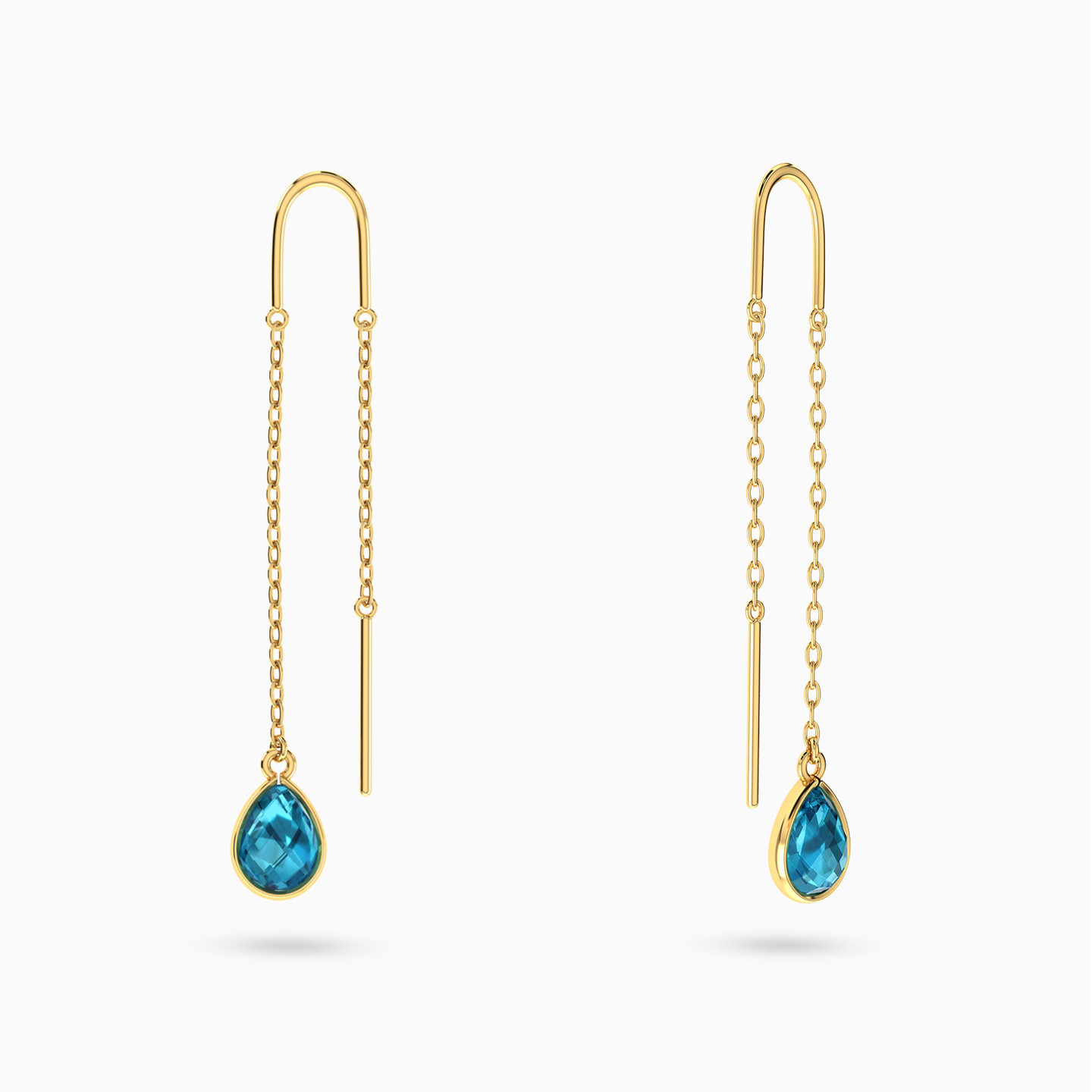 18K Gold Colored Stones Drop Earrings - 2