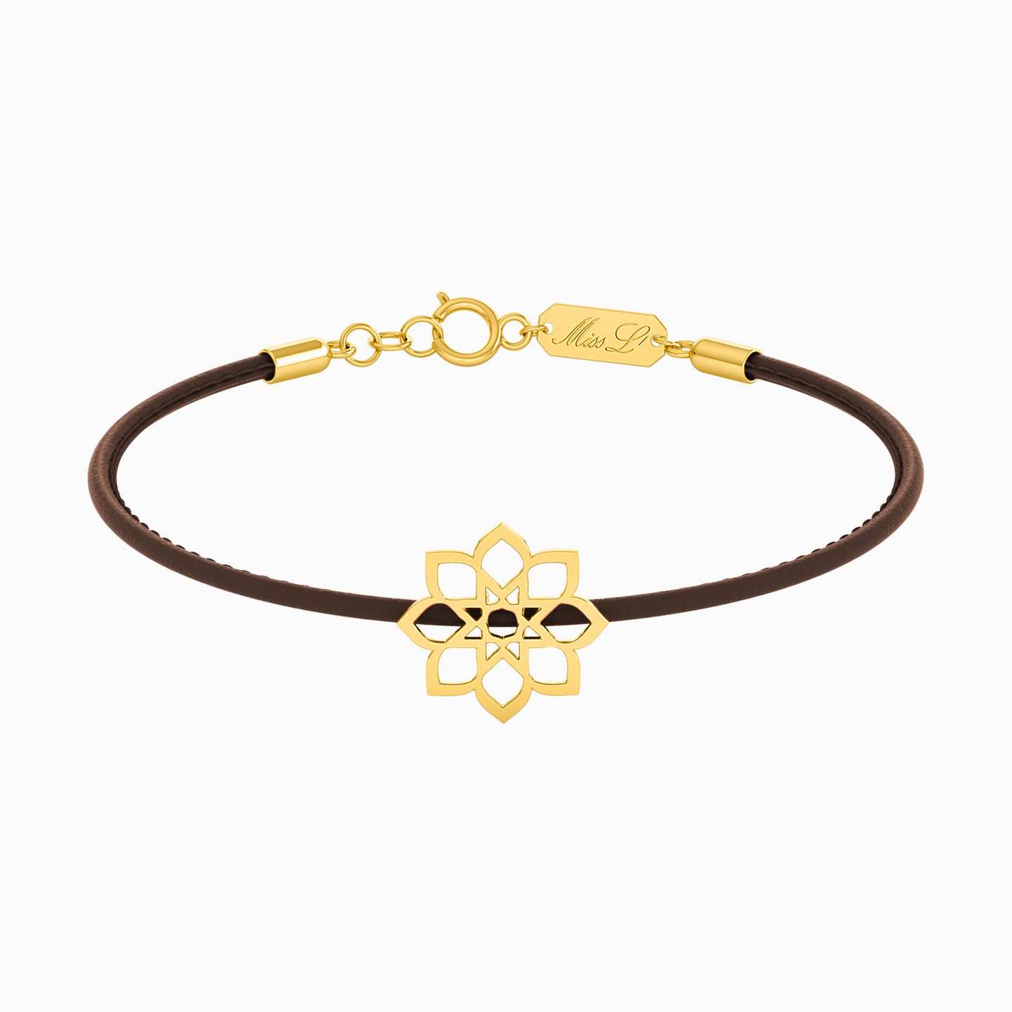 Leather Bracelet Flower Pendant in 18K Gold Leather Bracelet Flower Pendant in 18K Gold