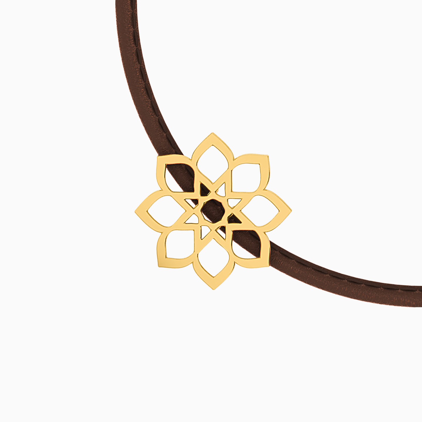 Leather Bracelet Flower Pendant in 18K Gold - 3 Leather Bracelet Flower Pendant in 18K Gold - 3
