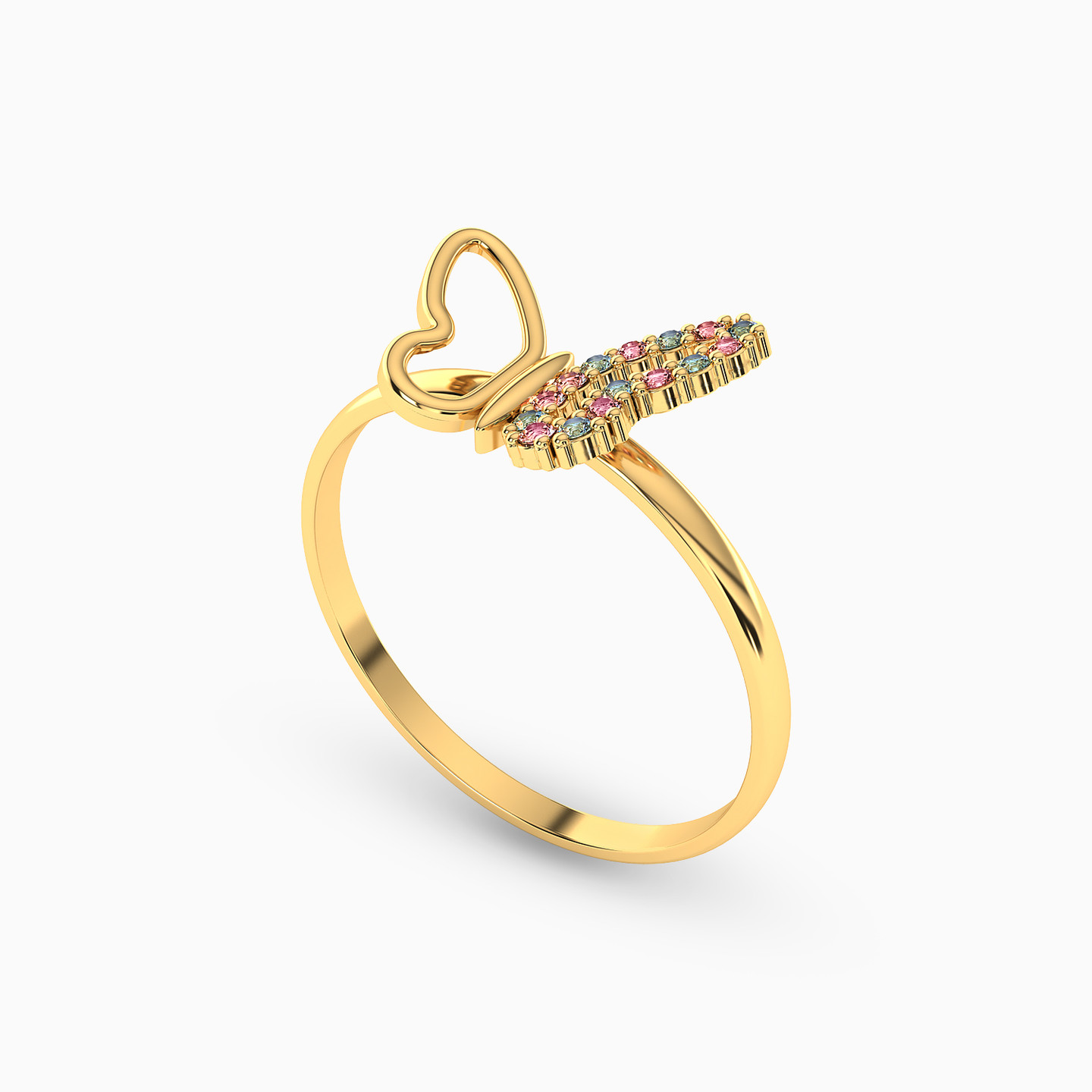 Butterfly Colored Stones Ring in 18K Gold - 2 Butterfly Colored Stones Ring in 18K Gold - 2