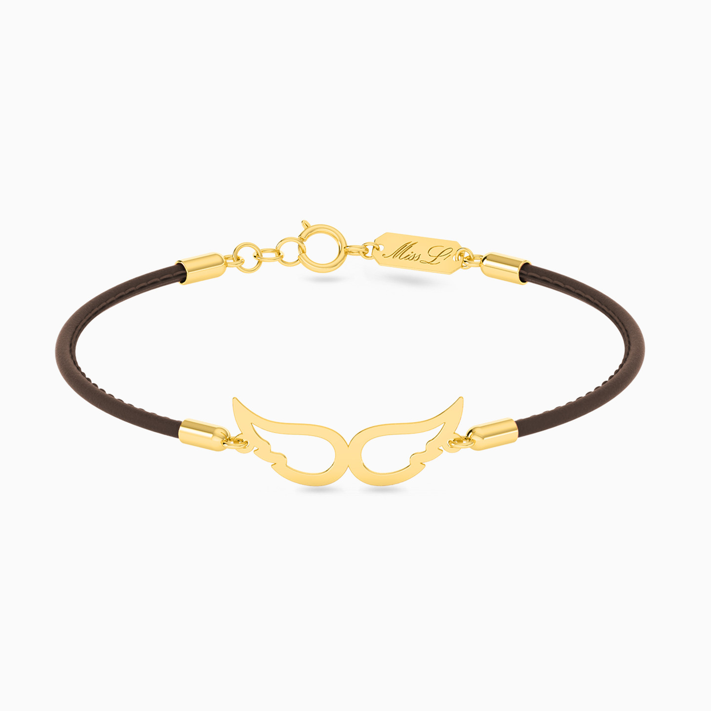 Leather Bracelet Wings Pendant in 18K Gold Leather Bracelet Wings Pendant in 18K Gold