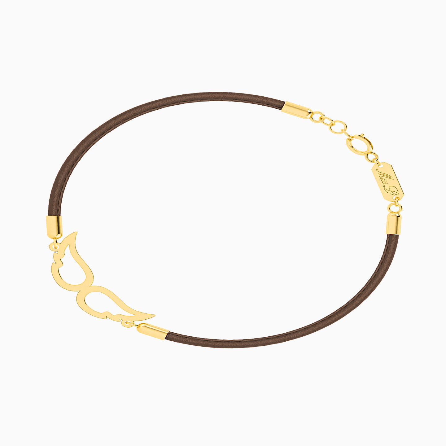 Leather Bracelet Wings Pendant in 18K Gold - 2 Leather Bracelet Wings Pendant in 18K Gold - 2