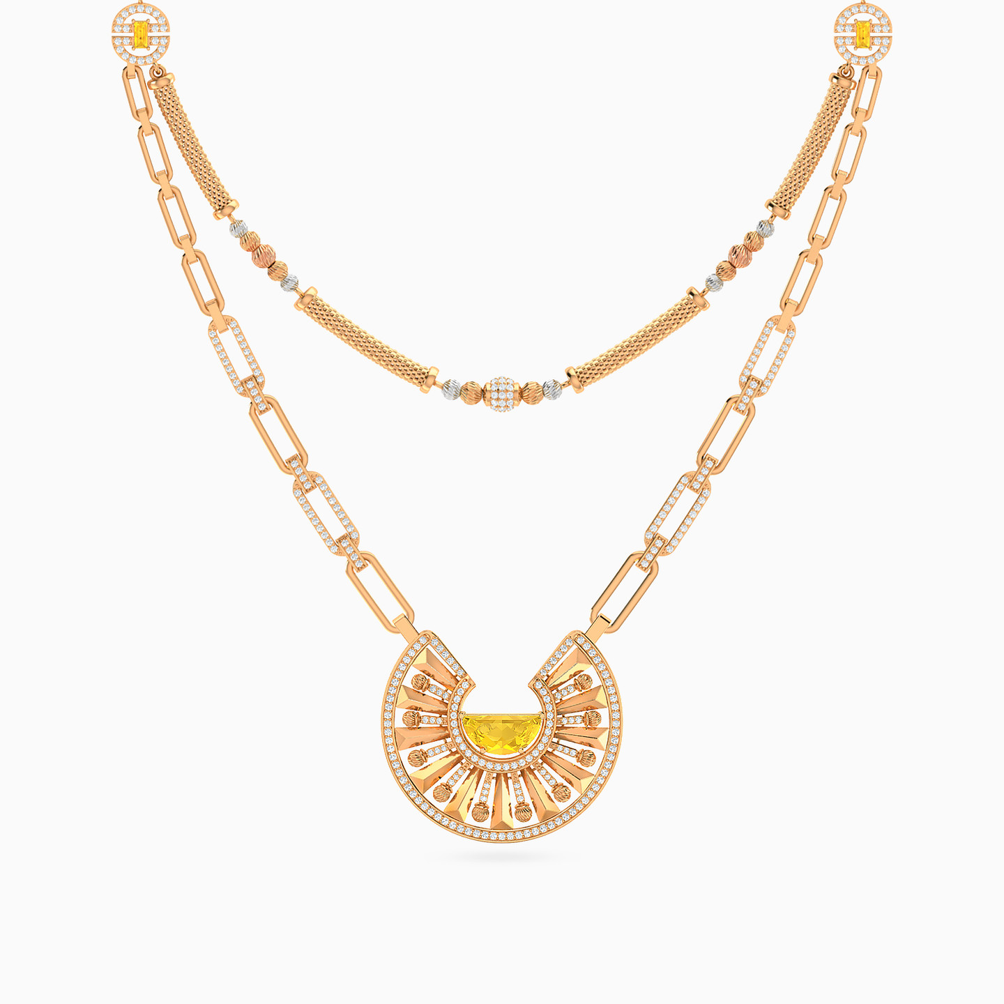 Medallion Yellow Stone Full Set in 21K Gold (3 Pieces) - 2 Medallion Yellow Stone Full Set in 21K Gold (3 Pieces) - 2
