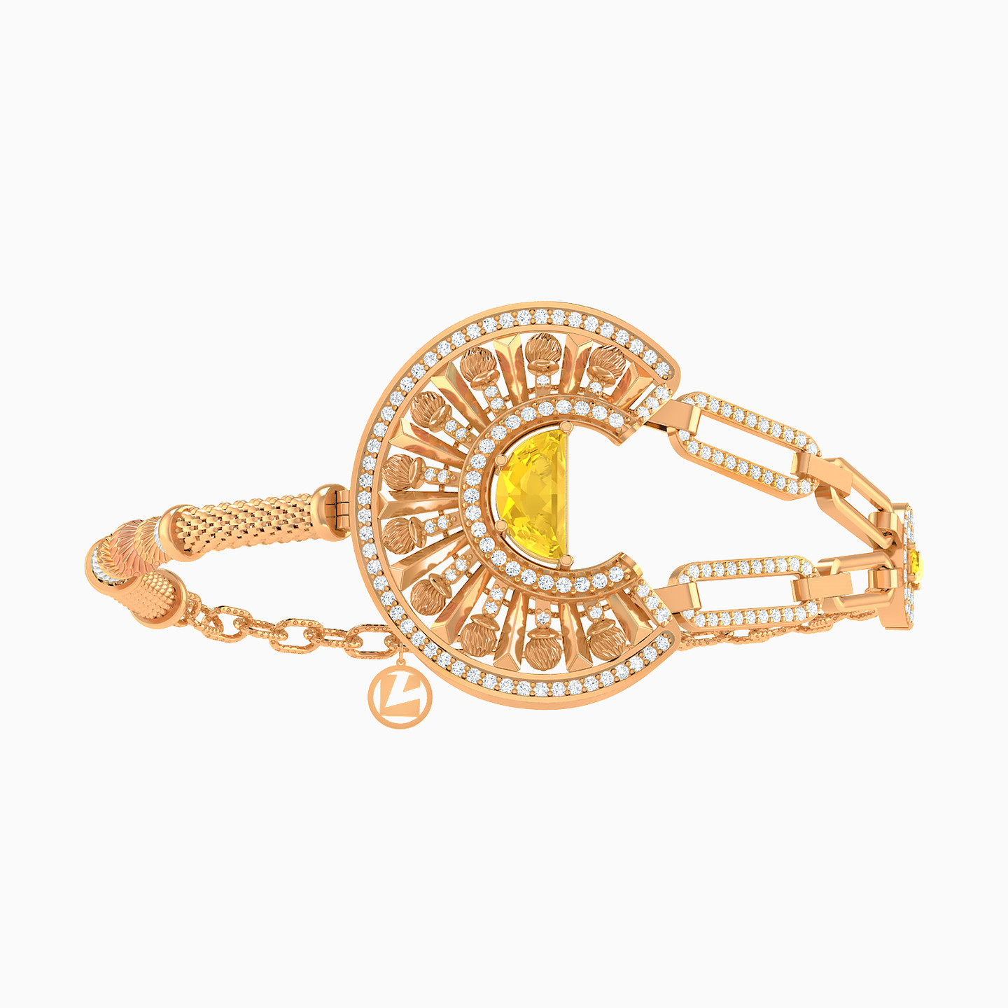 Medallion Yellow Stone Full Set in 21K Gold (3 Pieces) - 3 Medallion Yellow Stone Full Set in 21K Gold (3 Pieces) - 3