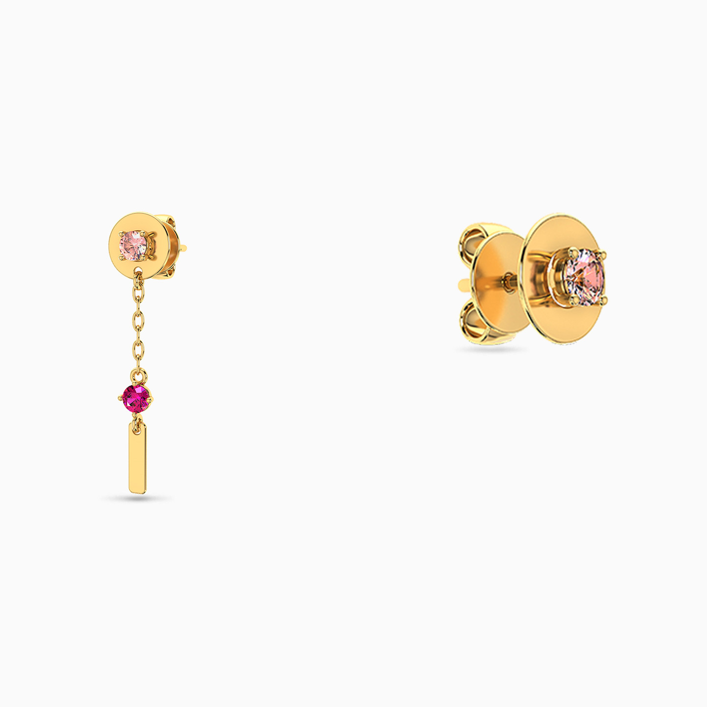 Circle Red Stone Drop Earrings in 14K Gold - 2 Circle Red Stone Drop Earrings in 14K Gold - 2