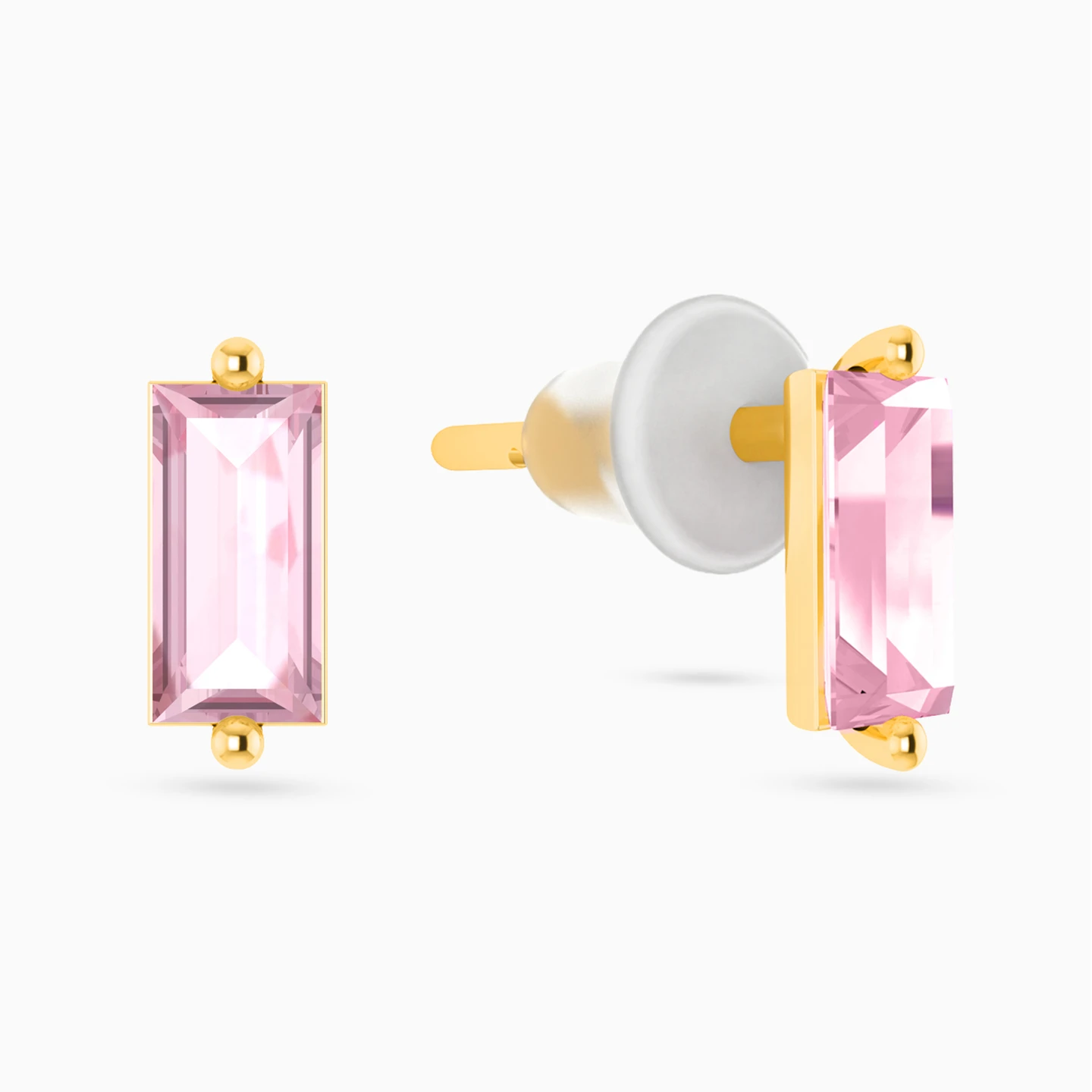 Baguette Rose Stone Stud Earrings in 18K Gold - 2 Baguette Rose Stone Stud Earrings in 18K Gold - 2