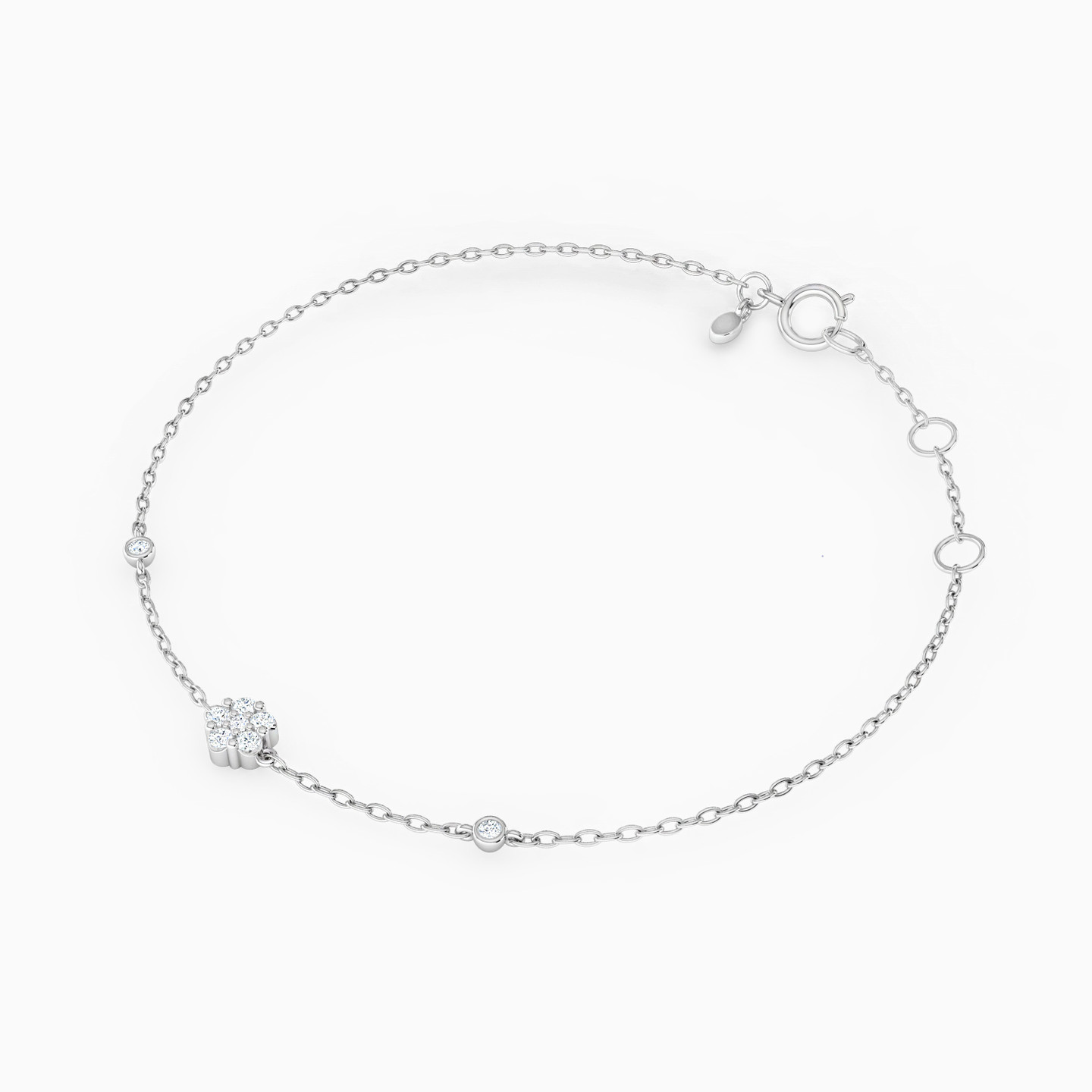 أسورة بسلسلة ذهب زهرة عيار 18 قيراط مزينة بالألماس   - 2