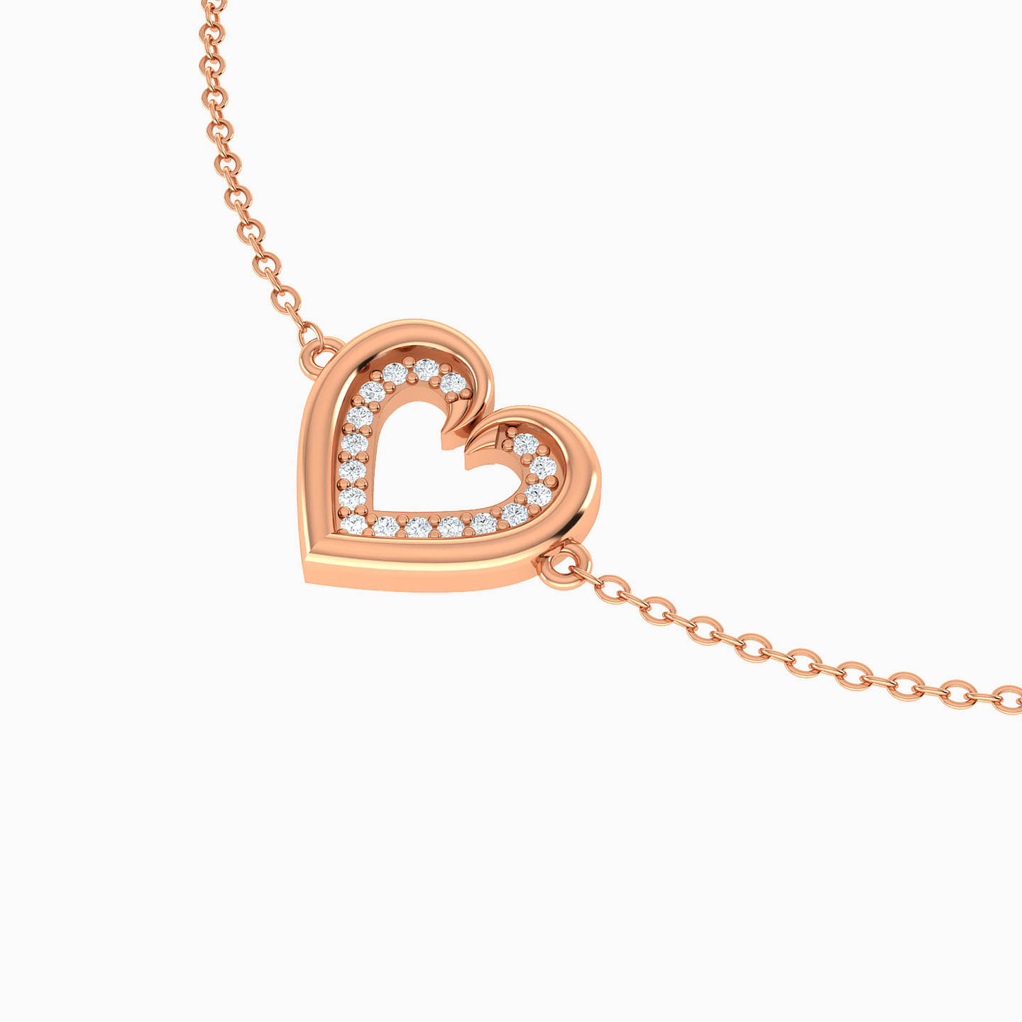 Heart Shaped Diamond Chain Bracelet in 18K Gold  - 3