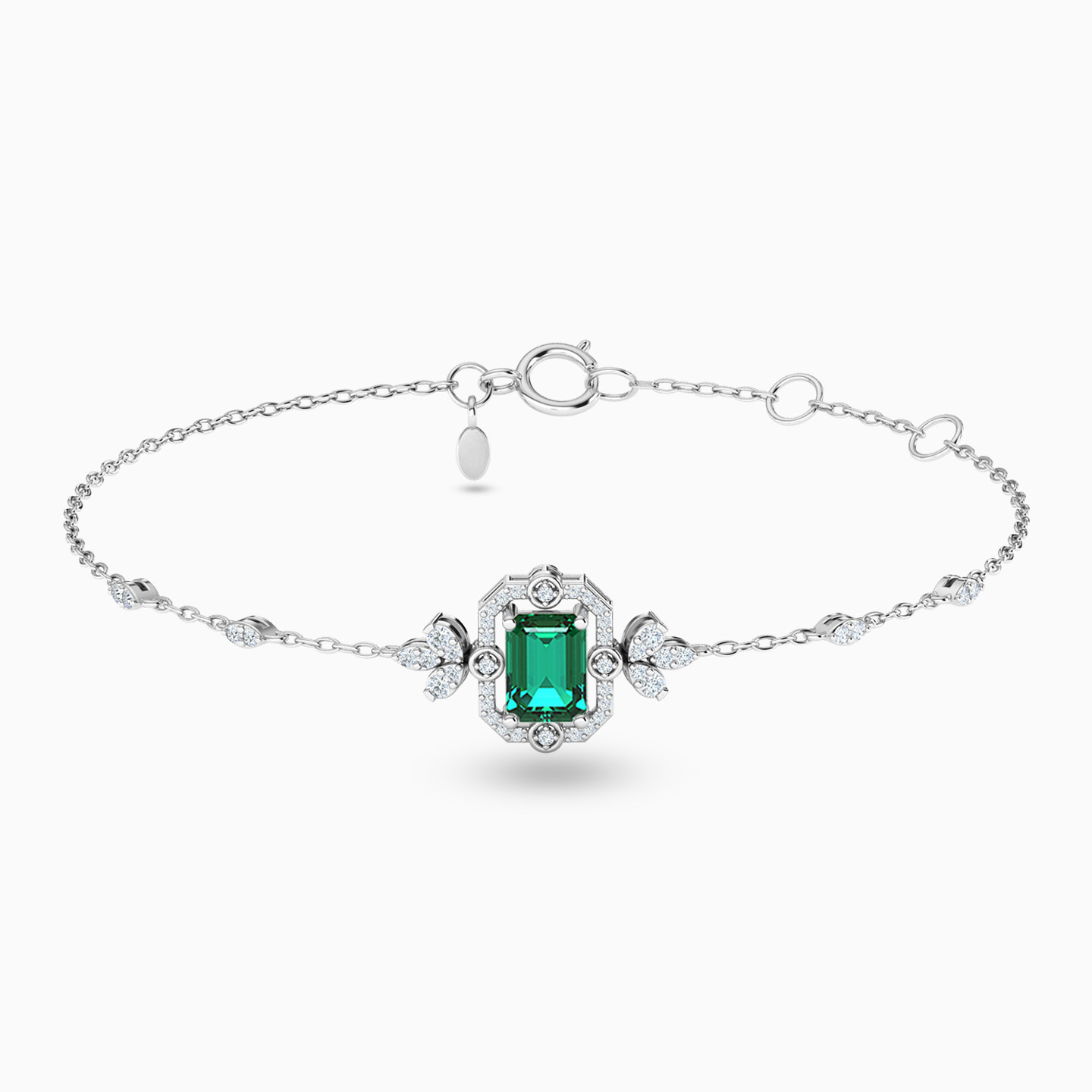 أسورة بسلسلة ذهب باجيت عيار 18 قيراط مزينة بالألماس وحجر أخضر أسورة بسلسلة ذهب باجيت عيار 18 قيراط مزينة بالألماس وحجر أخضر