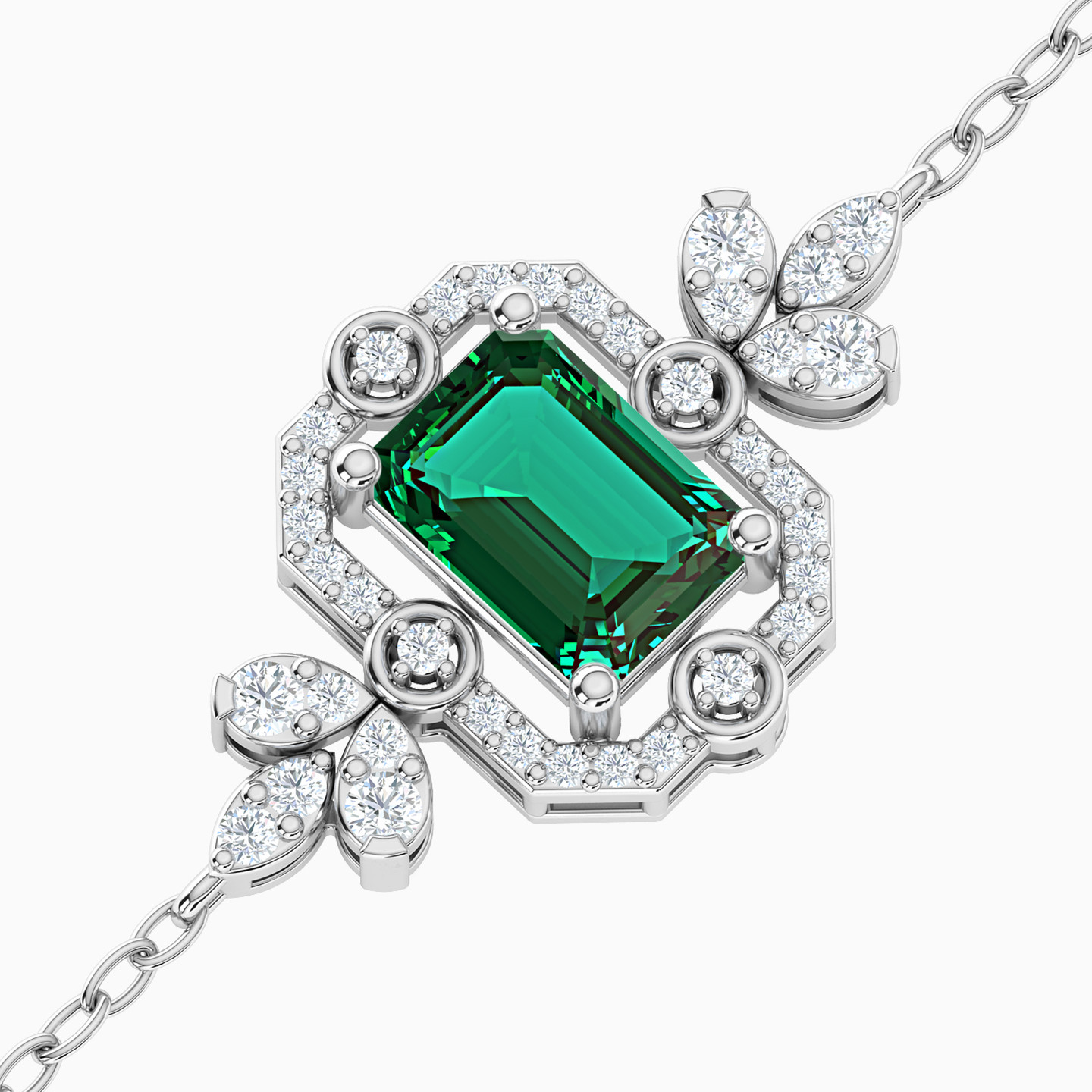 أسورة بسلسلة ذهب باجيت عيار 18 قيراط مزينة بالألماس وحجر أخضر - 3 أسورة بسلسلة ذهب باجيت عيار 18 قيراط مزينة بالألماس وحجر أخضر - 3