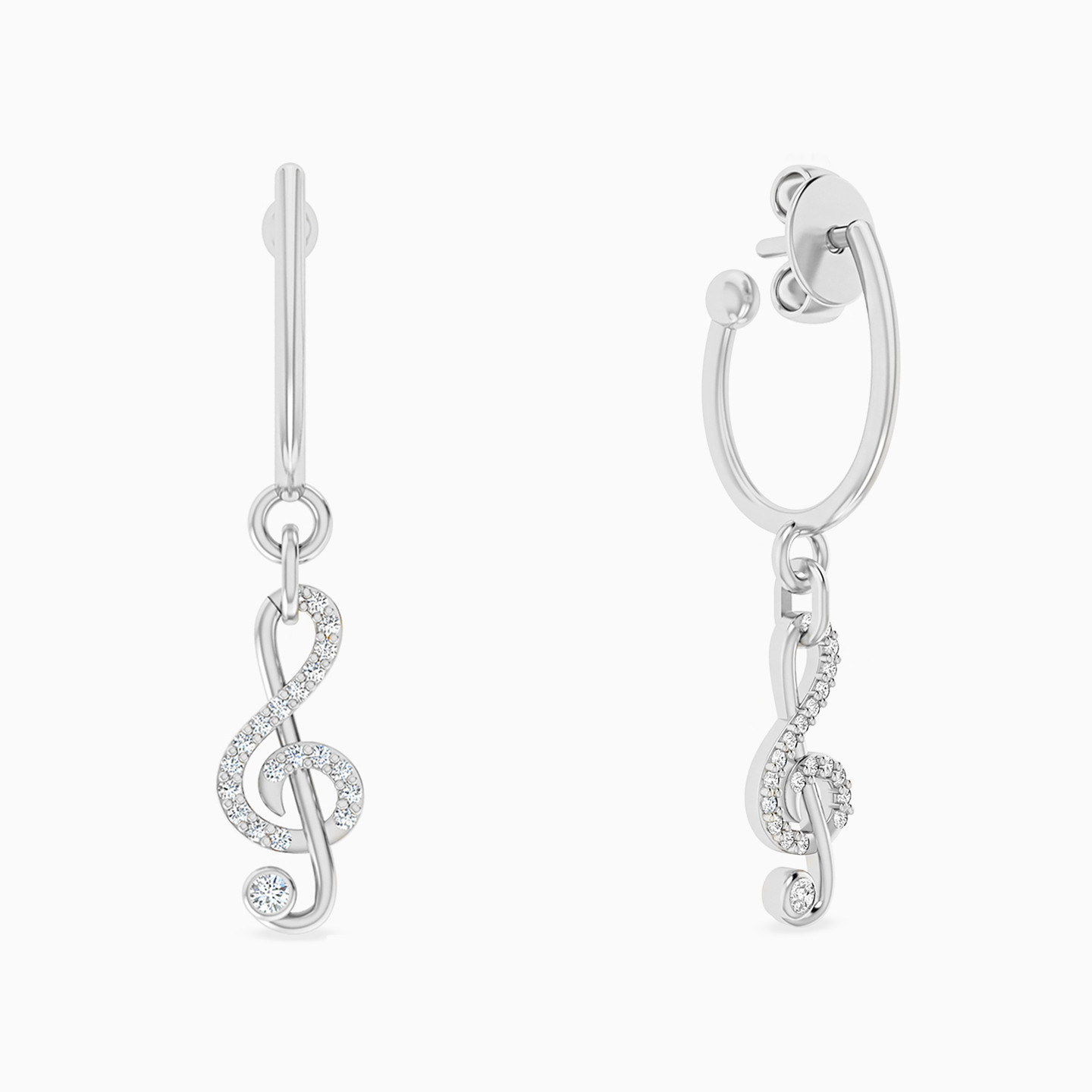 Musical Note Diamonds Drop Earrings in 18K Gold - 2 Musical Note Diamonds Drop Earrings in 18K Gold - 2
