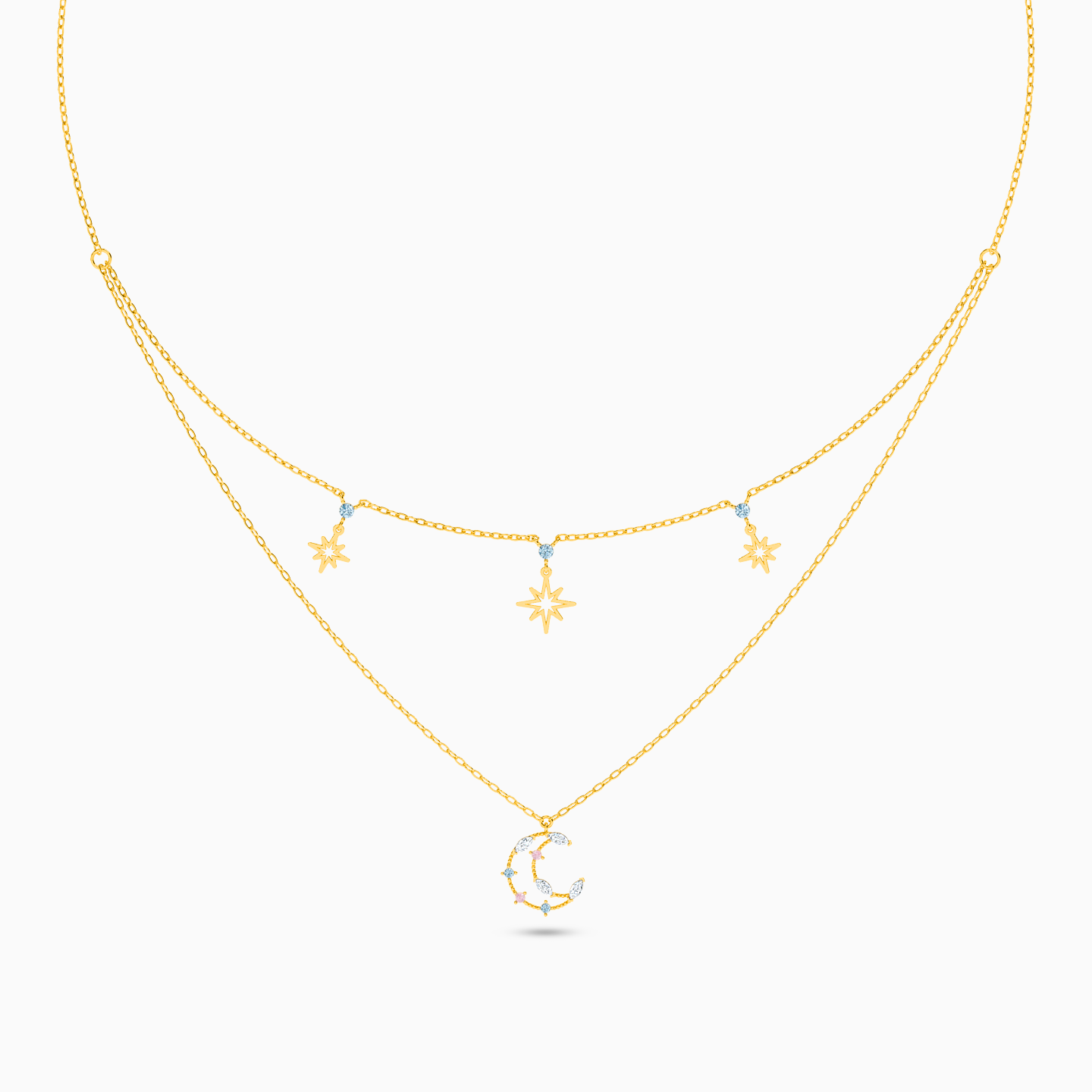 18K Gold Colored Stones Layered Necklace - 3