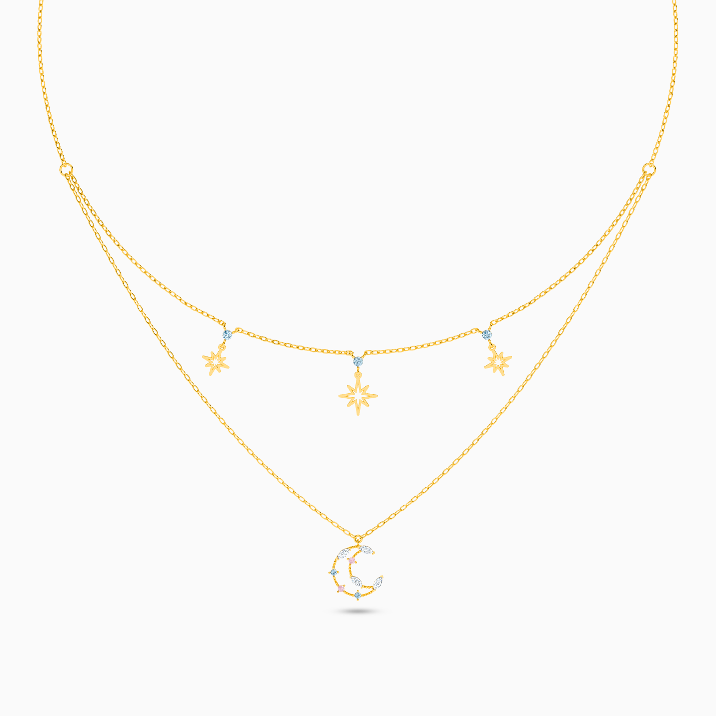 Celestial Colored Stones Layered Necklace in 18K Gold - 3 Celestial Colored Stones Layered Necklace in 18K Gold - 3