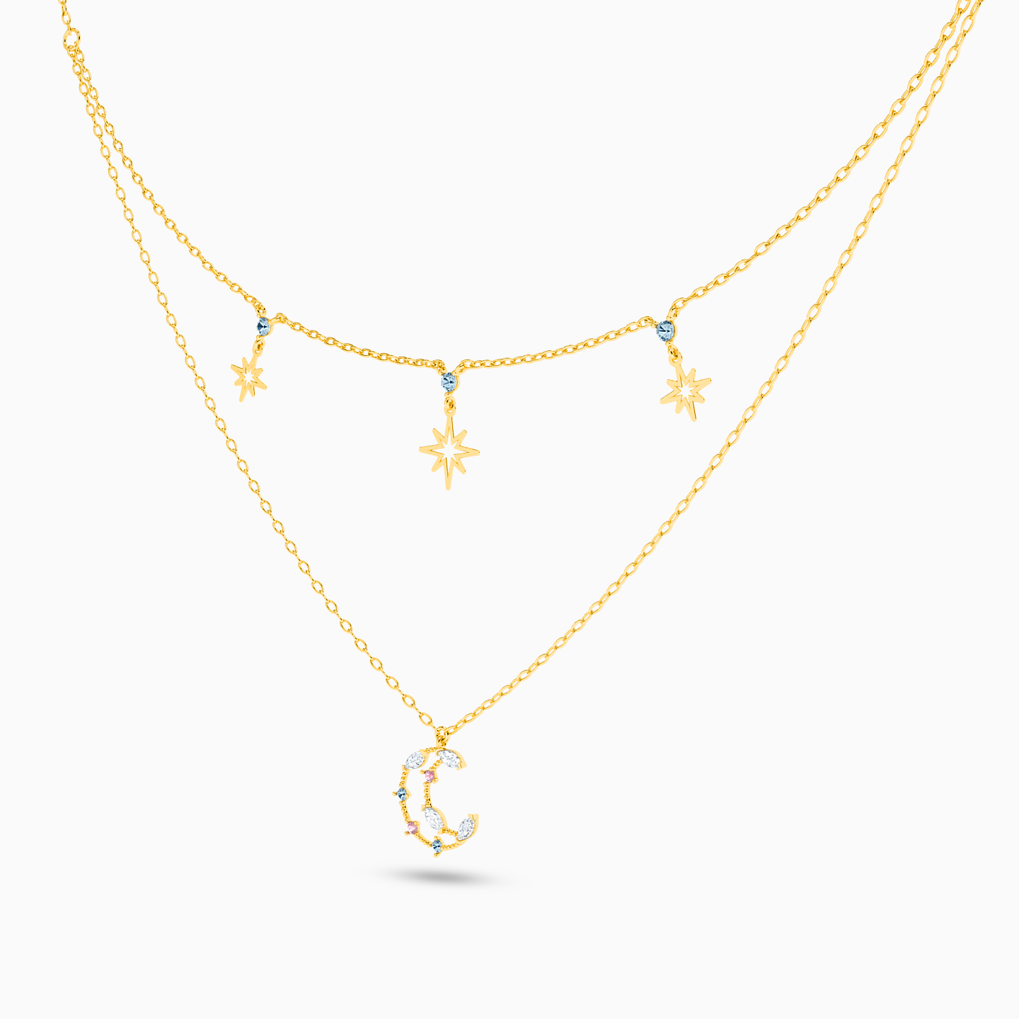 Celestial Colored Stones Layered Necklace in 18K Gold - 2 Celestial Colored Stones Layered Necklace in 18K Gold - 2