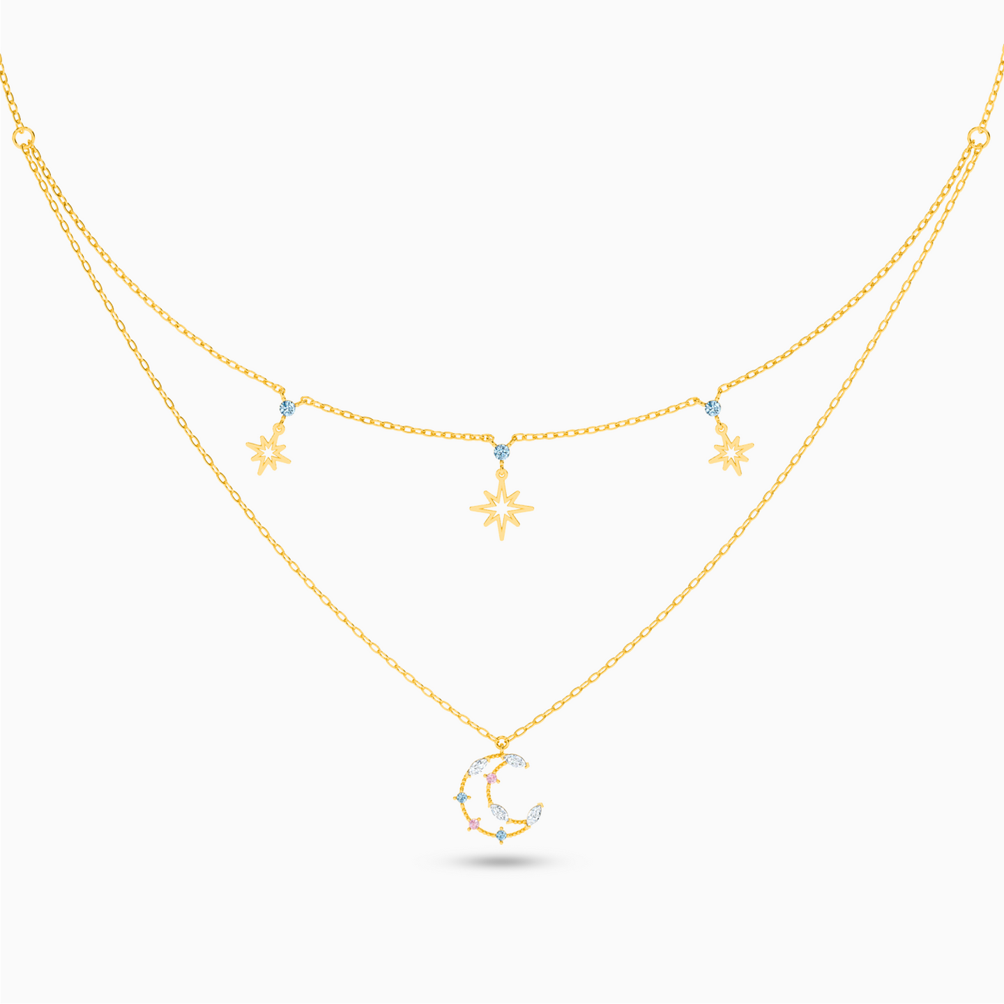 سلسلة طبقات ذهب سماوية عيار 18 قيراط مزينة بالأحجار الملونة سلسلة طبقات ذهب سماوية عيار 18 قيراط مزينة بالأحجار الملونة