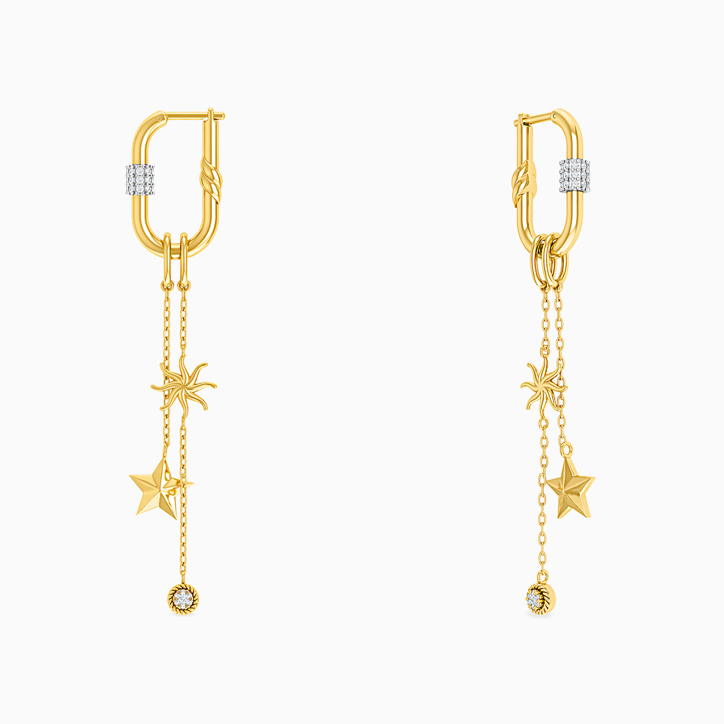 أقراط متدلية ذهب سلاسل متدلية عيار 18 قيراط مزينة بالألماس - 2 أقراط متدلية ذهب سلاسل متدلية عيار 18 قيراط مزينة بالألماس - 2