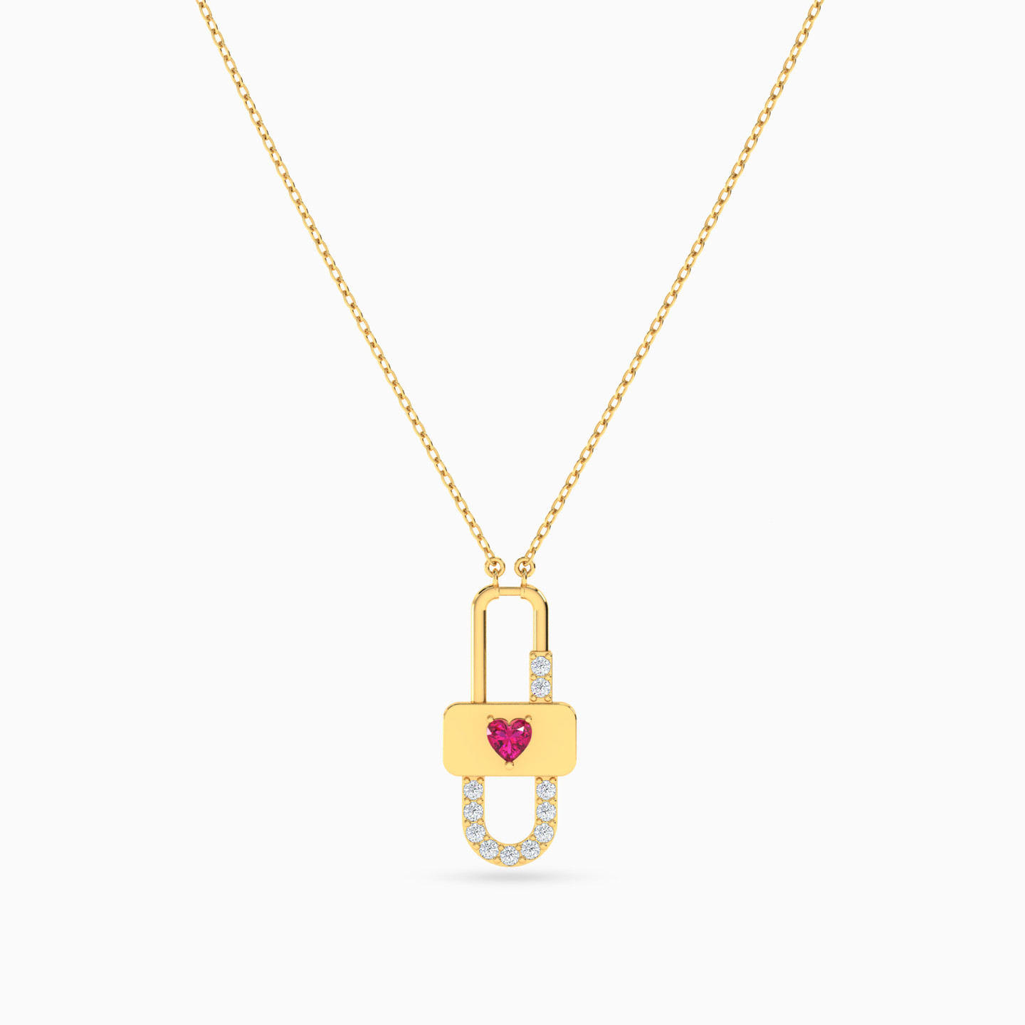Lock Red Stone Necklace in 14K Gold - 3 Lock Red Stone Necklace in 14K Gold - 3