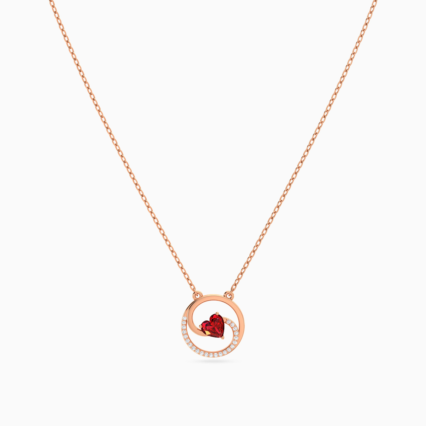 سلسلة ذهب دائري عيار 18 قيراط مزينة بالألماس وحجر أحمر - 3