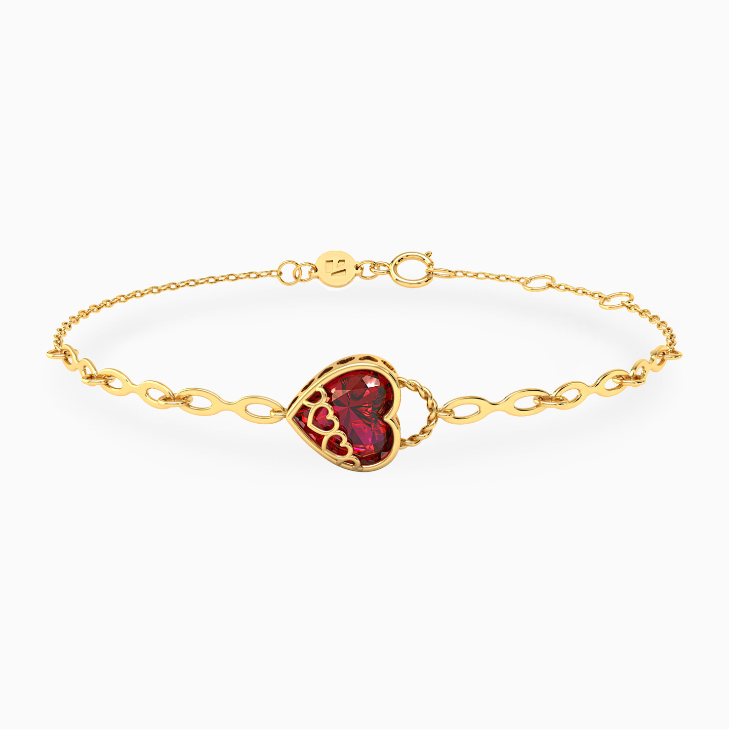 Heart Red Stone Chain Bracelet in 14K Gold Heart Red Stone Chain Bracelet in 14K Gold