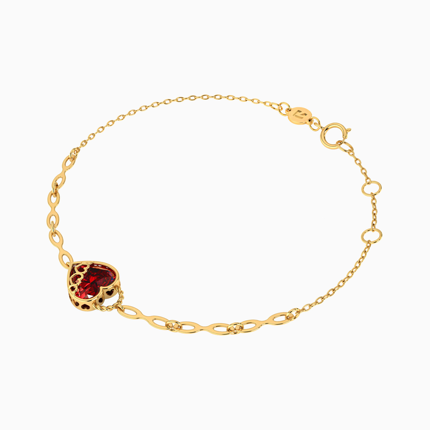 Heart Red Stone Chain Bracelet in 14K Gold - 2 Heart Red Stone Chain Bracelet in 14K Gold - 2