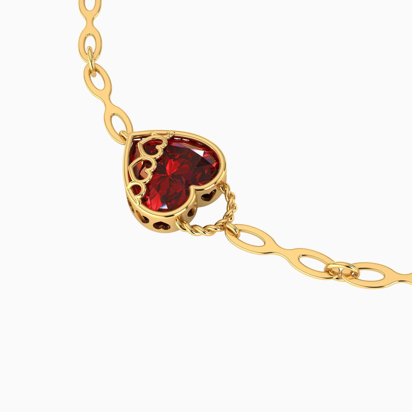Heart Red Stone Chain Bracelet in 14K Gold - 3 Heart Red Stone Chain Bracelet in 14K Gold - 3