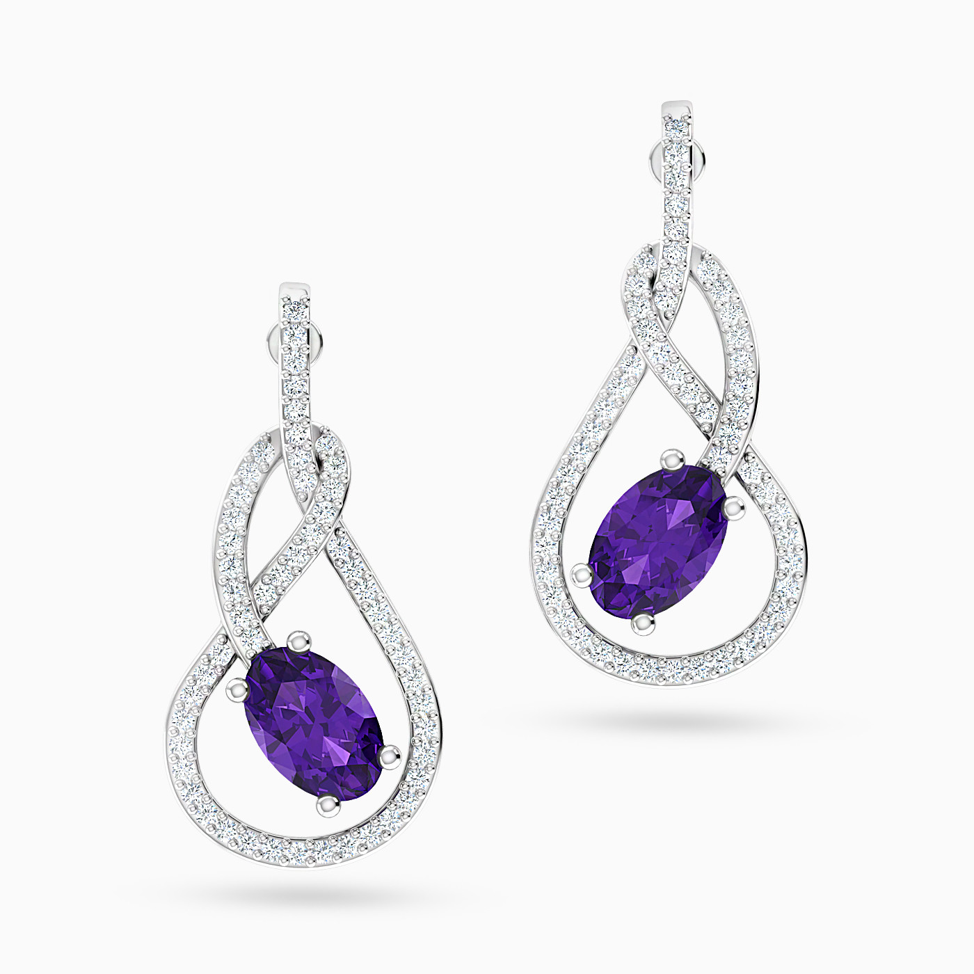 أقراط متدلية ذهب كمثرى عيار 18 قيراط مزينة بالألماس وحجر بنفسجي - 3 أقراط متدلية ذهب كمثرى عيار 18 قيراط مزينة بالألماس وحجر بنفسجي - 3