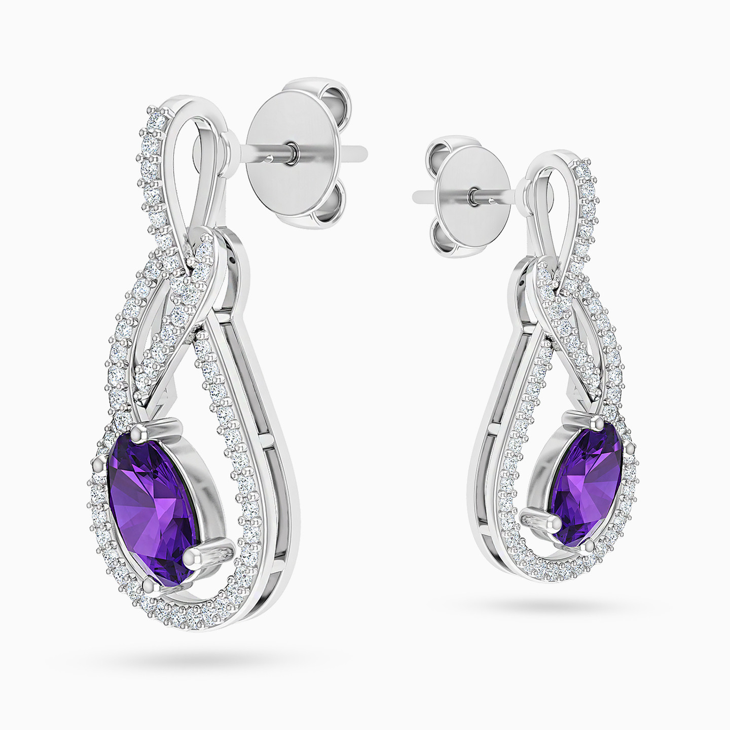 أقراط متدلية ذهب كمثرى عيار 18 قيراط مزينة بالألماس وحجر بنفسجي - 5 أقراط متدلية ذهب كمثرى عيار 18 قيراط مزينة بالألماس وحجر بنفسجي - 5