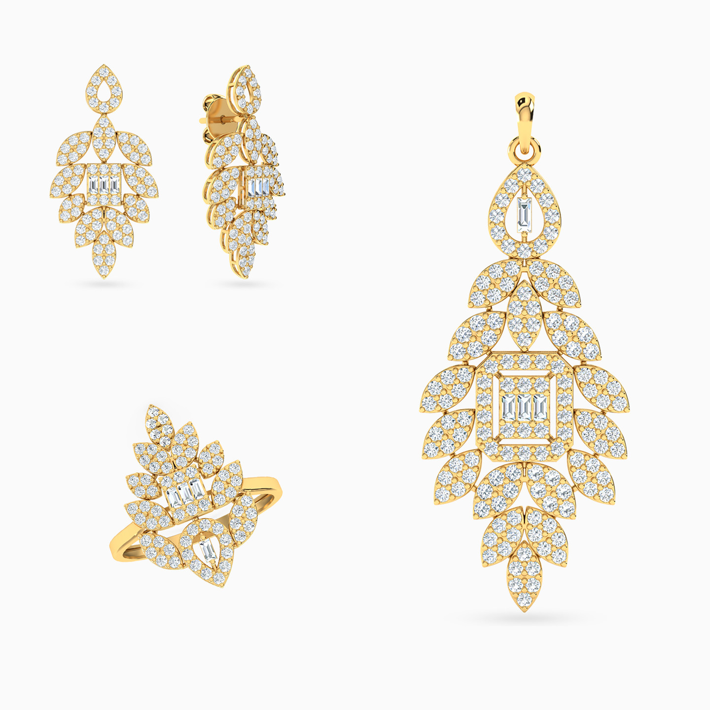 نصف طقم ذهب زهرة عيار 18 قيراط مزين بأحجار الزركون - 3 قطع نصف طقم ذهب زهرة عيار 18 قيراط مزين بأحجار الزركون - 3 قطع