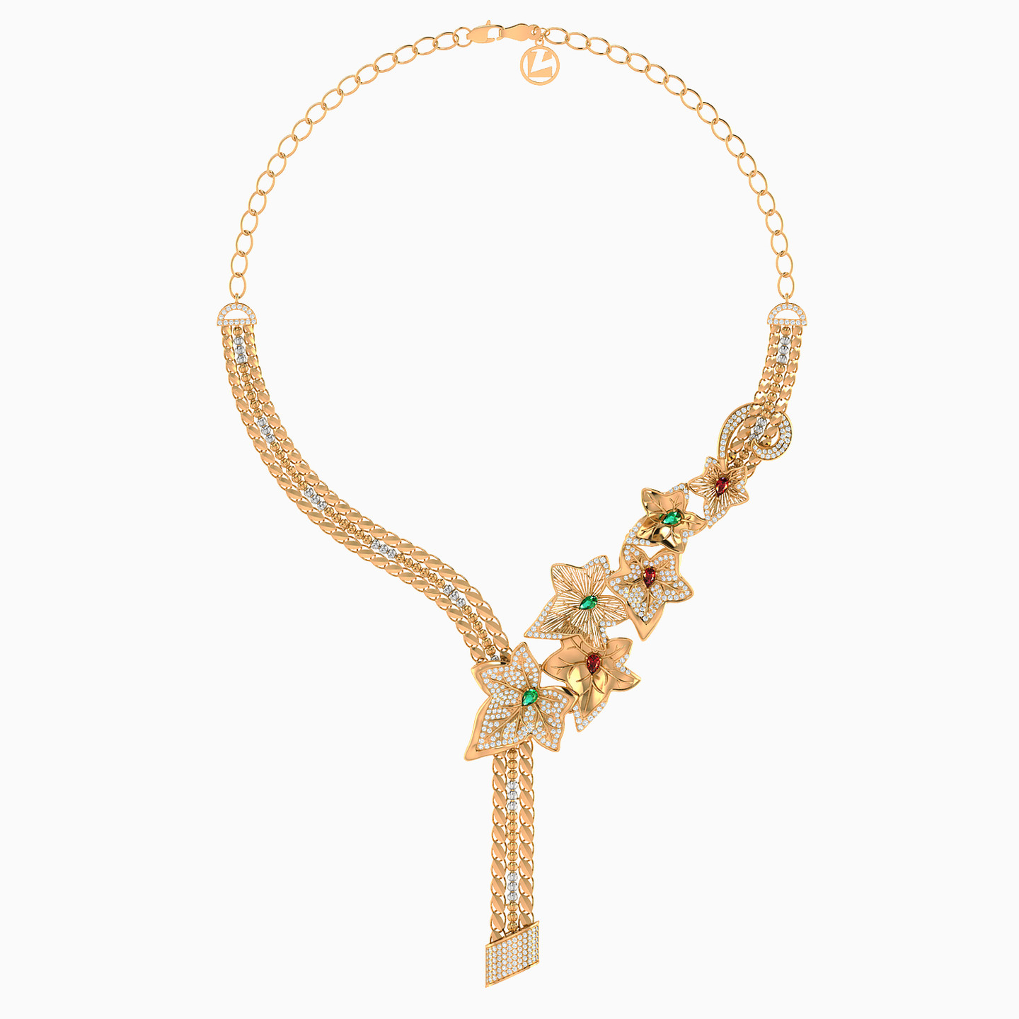 Flower Colored Stones Full Set in 21K Gold (3 Pieces) - 2 Flower Colored Stones Full Set in 21K Gold (3 Pieces) - 2