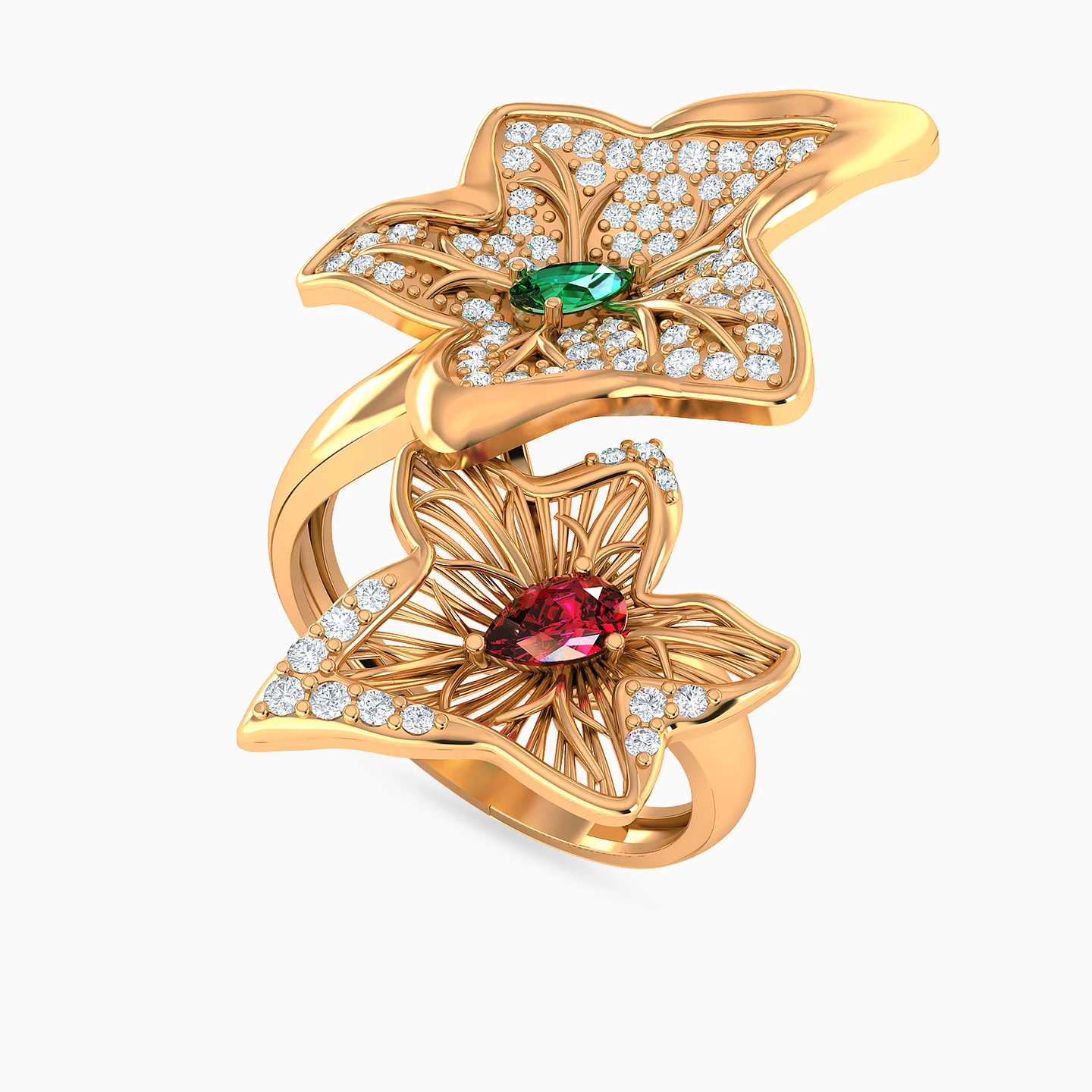 Flower Colored Stones Full Set in 21K Gold (3 Pieces) - 5 Flower Colored Stones Full Set in 21K Gold (3 Pieces) - 5