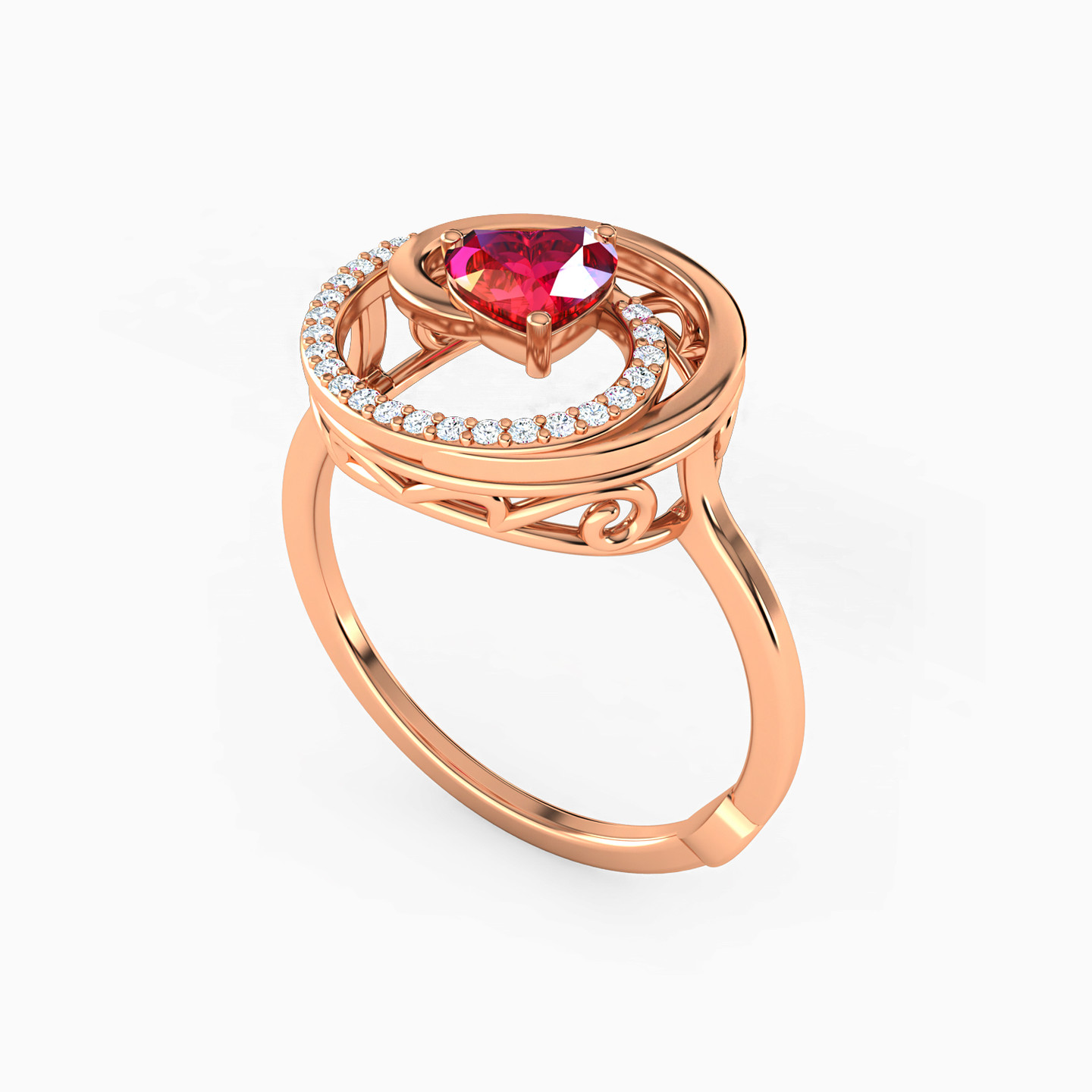 Heart Diamond Ring in 18K Gold - 2 Heart Diamond Ring in 18K Gold - 2