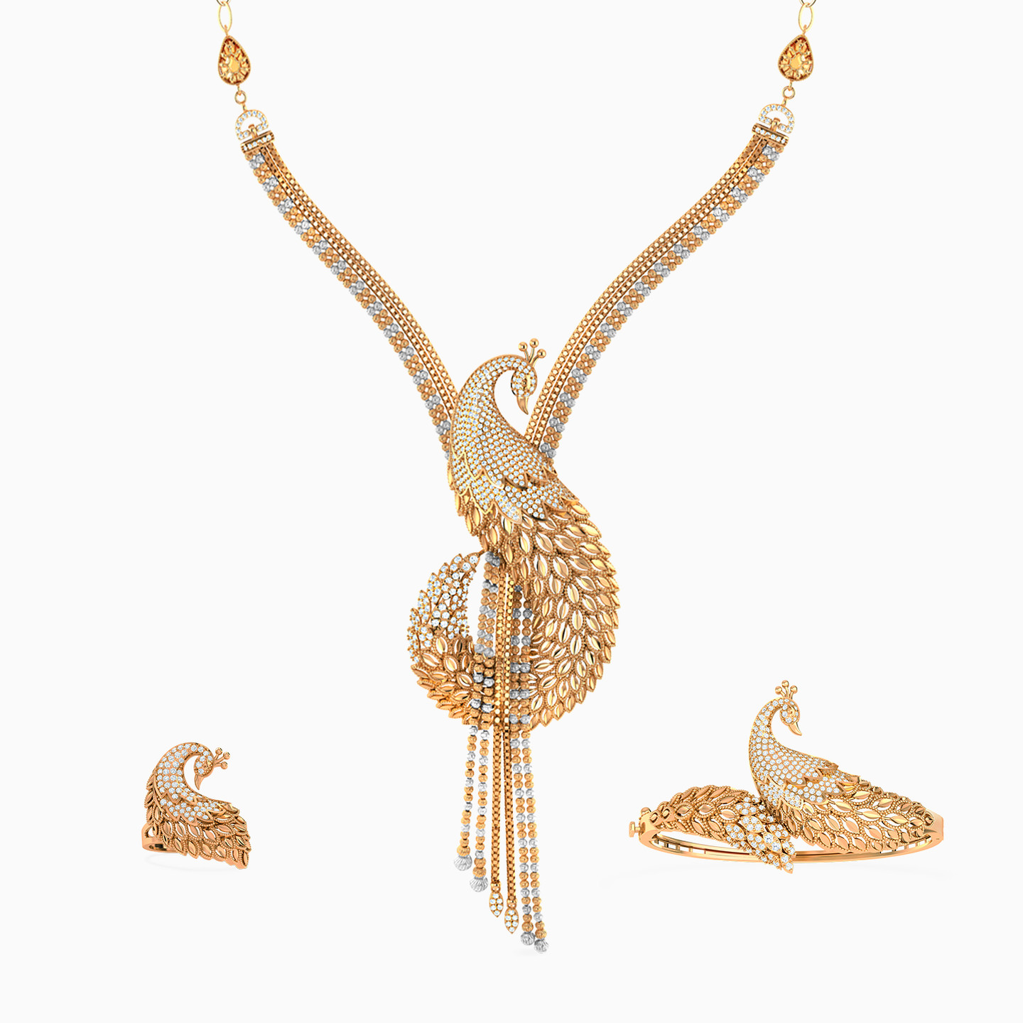 21K Gold Cubic Zirconia Jewelry Set - 3 Pieces