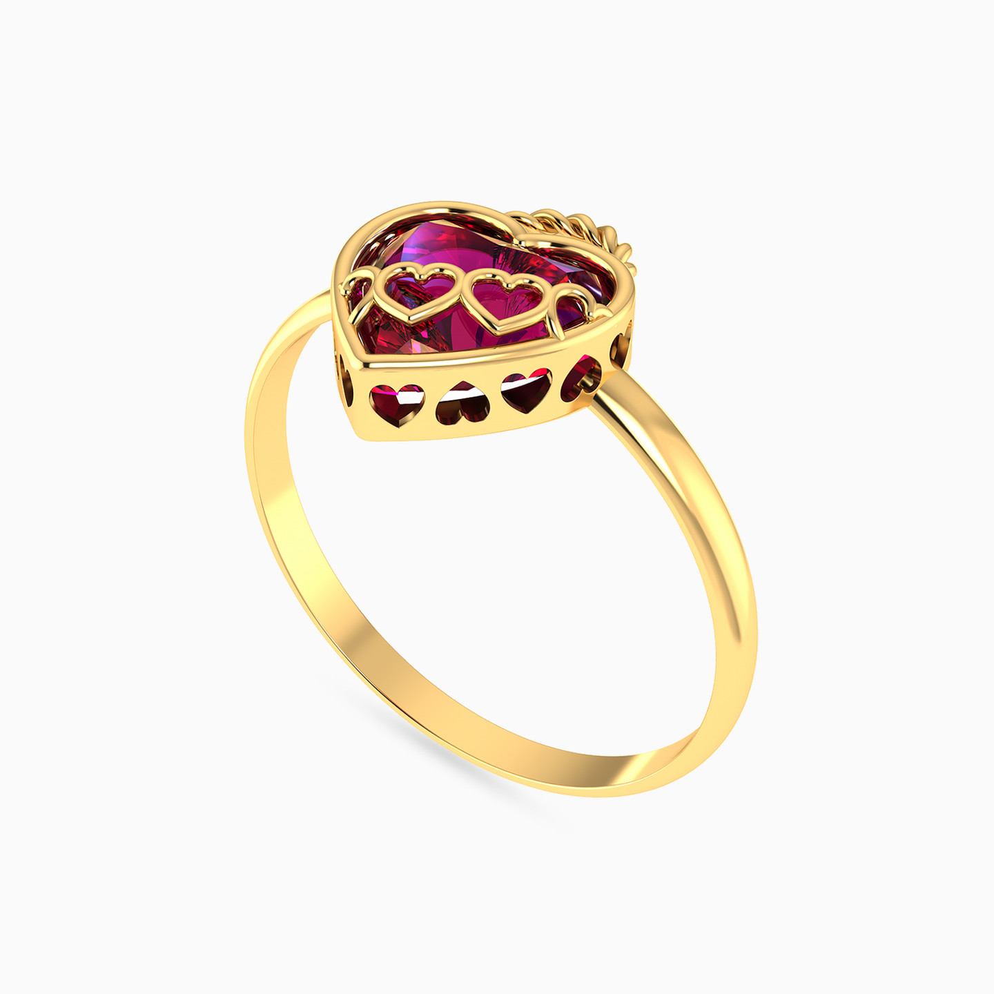 Heart Red Stone Statement Ring in 14K Gold - 2 Heart Red Stone Statement Ring in 14K Gold - 2