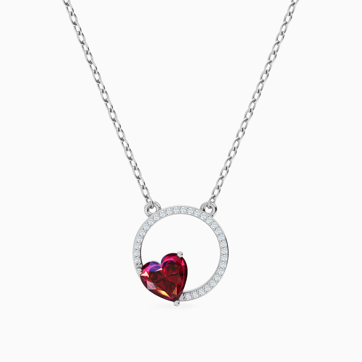 Circle Diamond & Red Stone Necklace in 18K Gold Circle Diamond & Red Stone Necklace in 18K Gold
