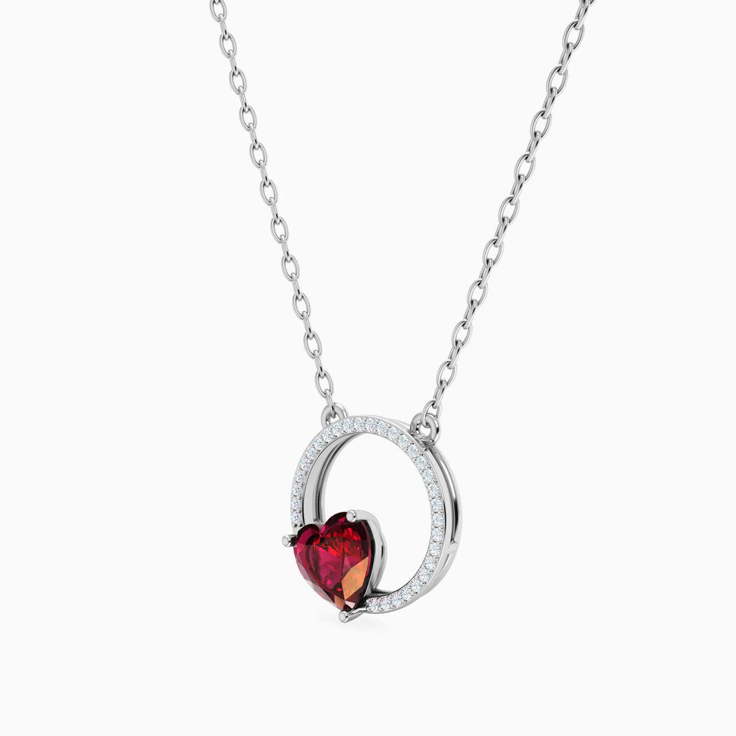 Circle Diamond & Red Stone Necklace in 18K Gold - 2 Circle Diamond & Red Stone Necklace in 18K Gold - 2