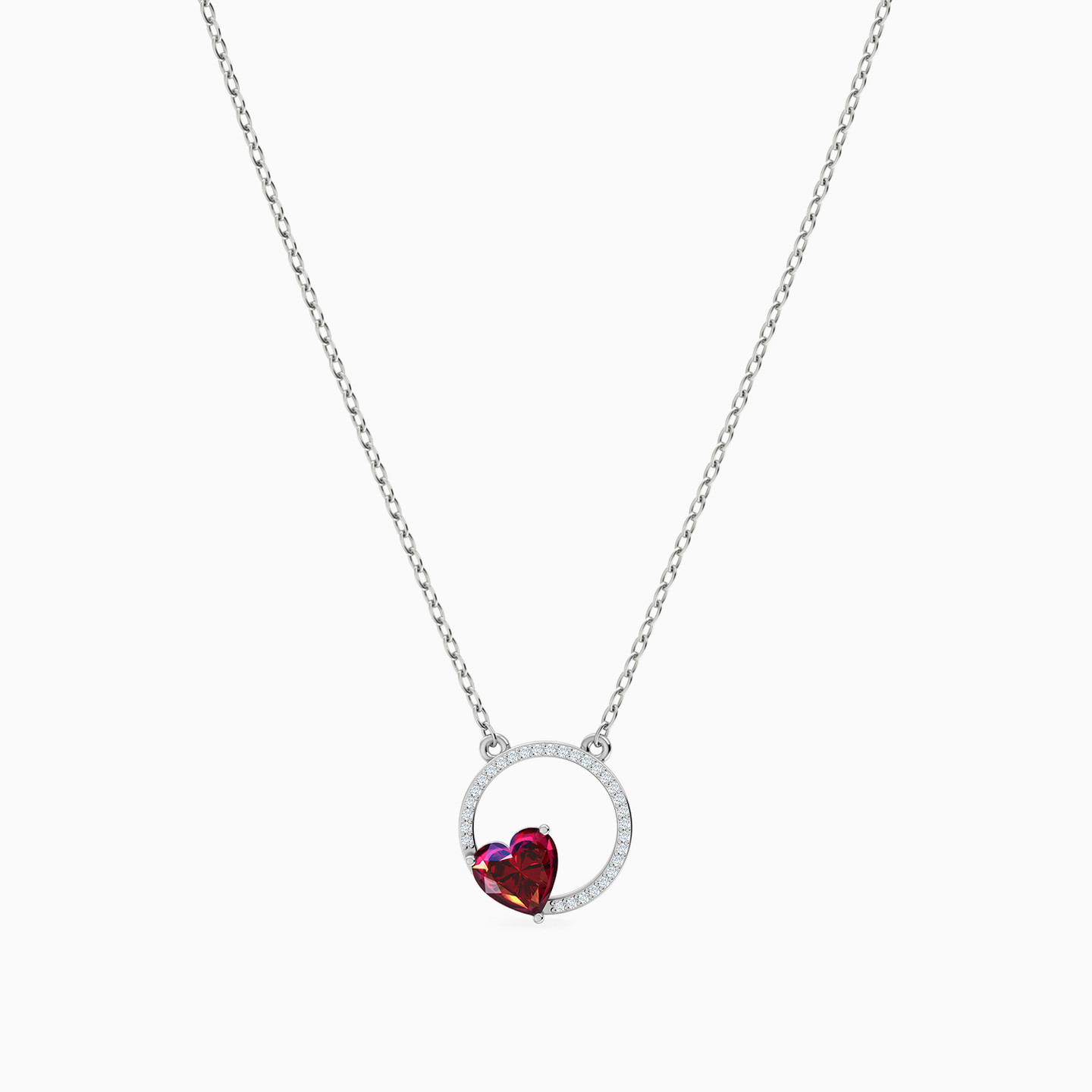 Circle Diamond & Red Stone Necklace in 18K Gold - 3 Circle Diamond & Red Stone Necklace in 18K Gold - 3