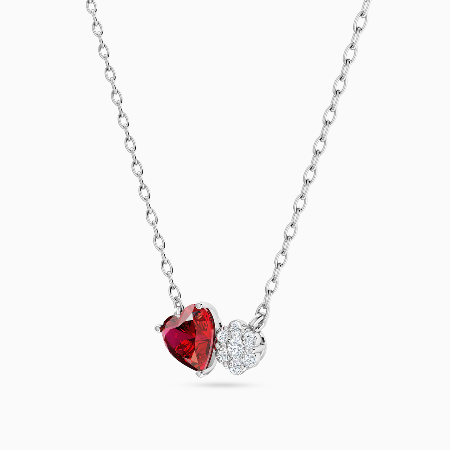 Heart Diamond & Red Stone Necklace in 18K Gold - 2 Heart Diamond & Red Stone Necklace in 18K Gold - 2