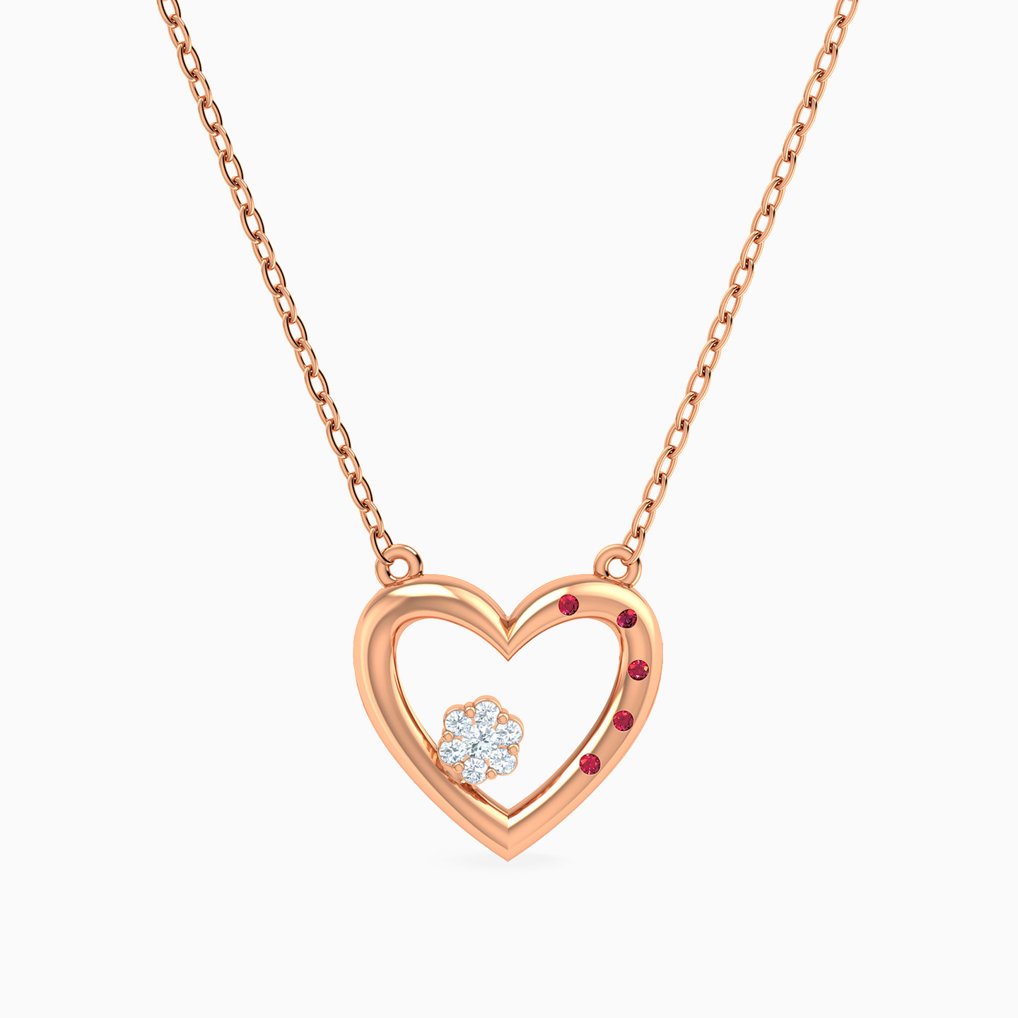 Heart Diamond & Red Stone Necklace in 18K Gold Heart Diamond & Red Stone Necklace in 18K Gold