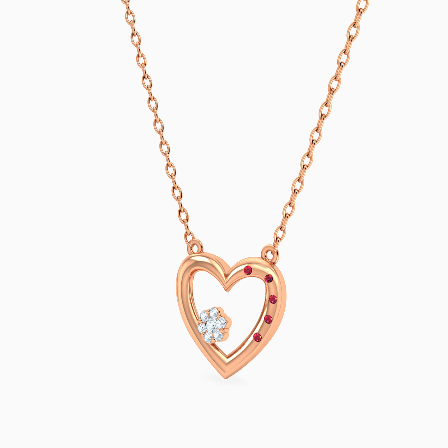 Heart Diamond & Red Stone Necklace in 18K Gold - 2 Heart Diamond & Red Stone Necklace in 18K Gold - 2