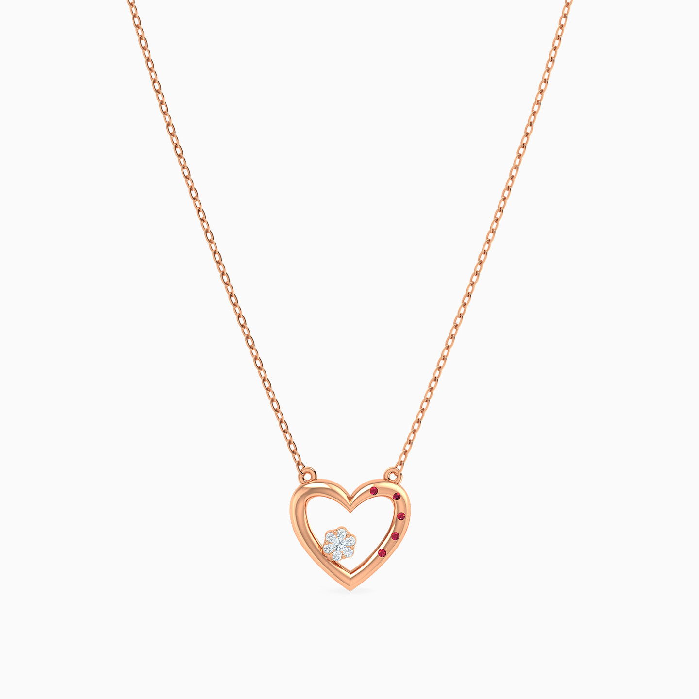 Heart Diamond & Red Stone Necklace in 18K Gold - 3 Heart Diamond & Red Stone Necklace in 18K Gold - 3