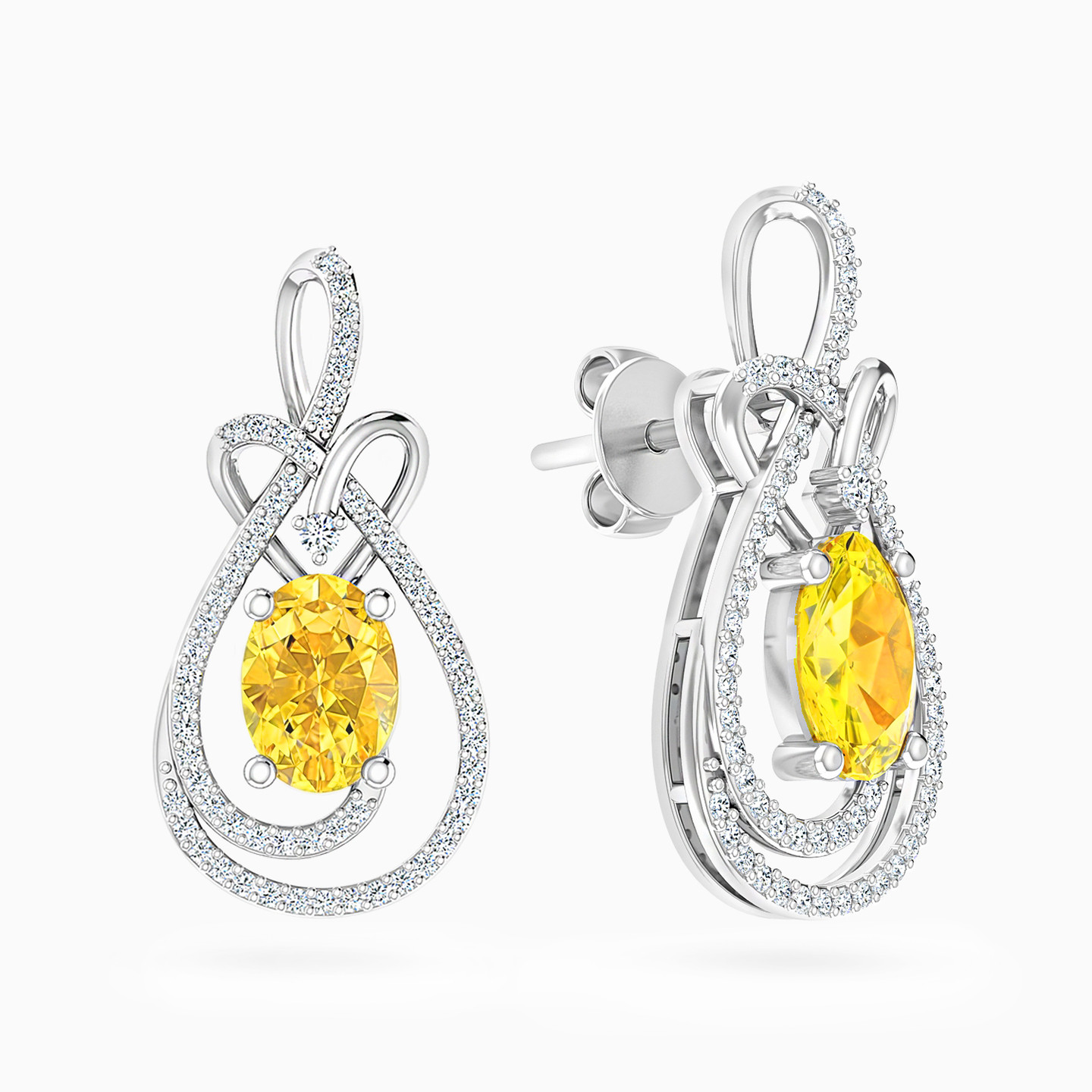 18K Gold Diamond & Colored Stones Drop Earrings - 2