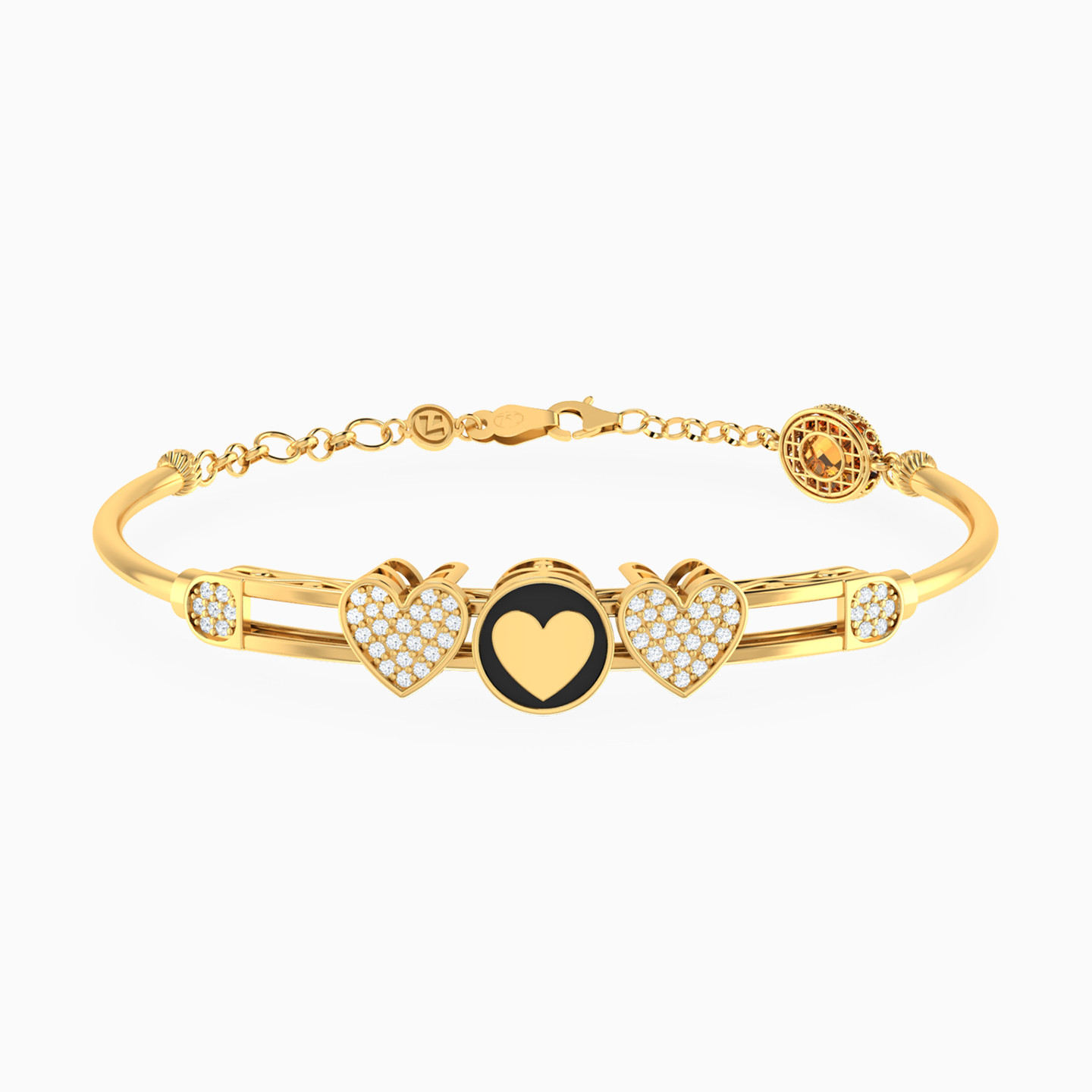 Heart Cubic Zirconia & Enamel Coated Chain Bracelet in 18K Gold Heart Cubic Zirconia & Enamel Coated Chain Bracelet in 18K Gold