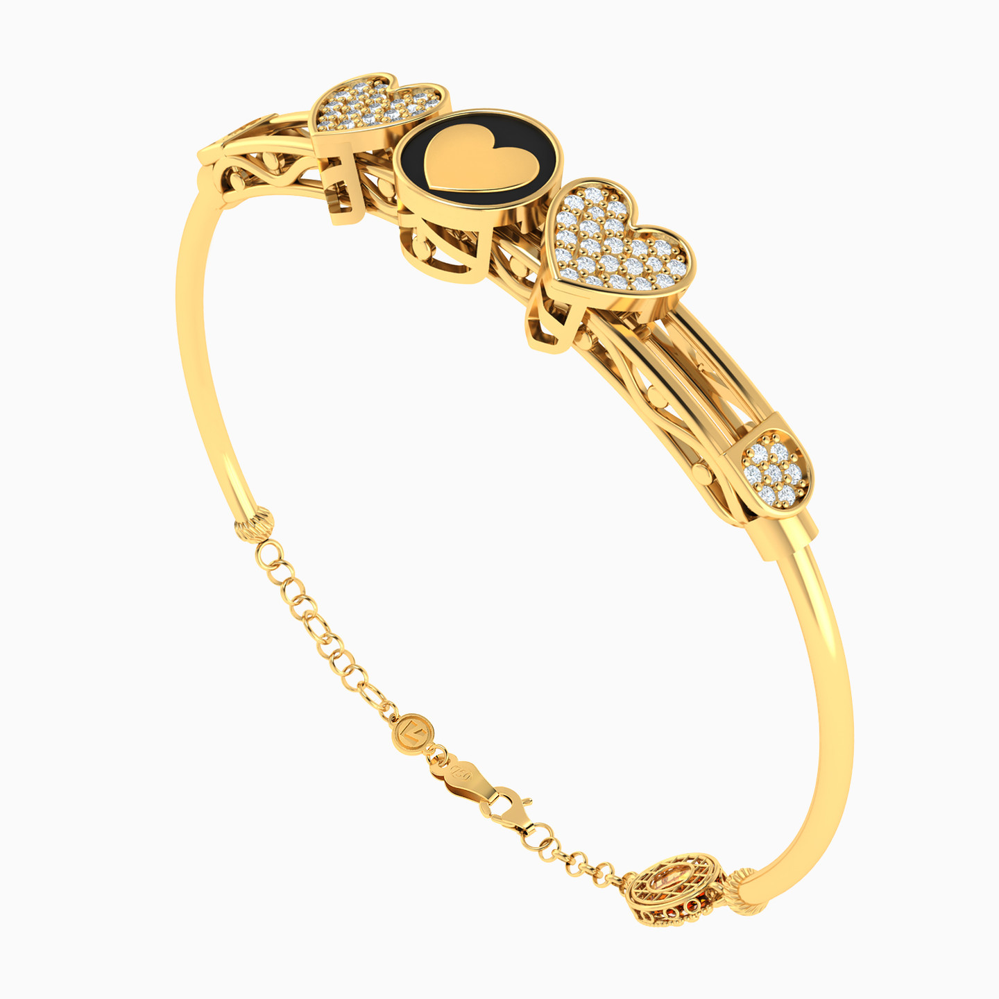 Heart Cubic Zirconia & Enamel Coated Chain Bracelet in 18K Gold - 3 Heart Cubic Zirconia & Enamel Coated Chain Bracelet in 18K Gold - 3