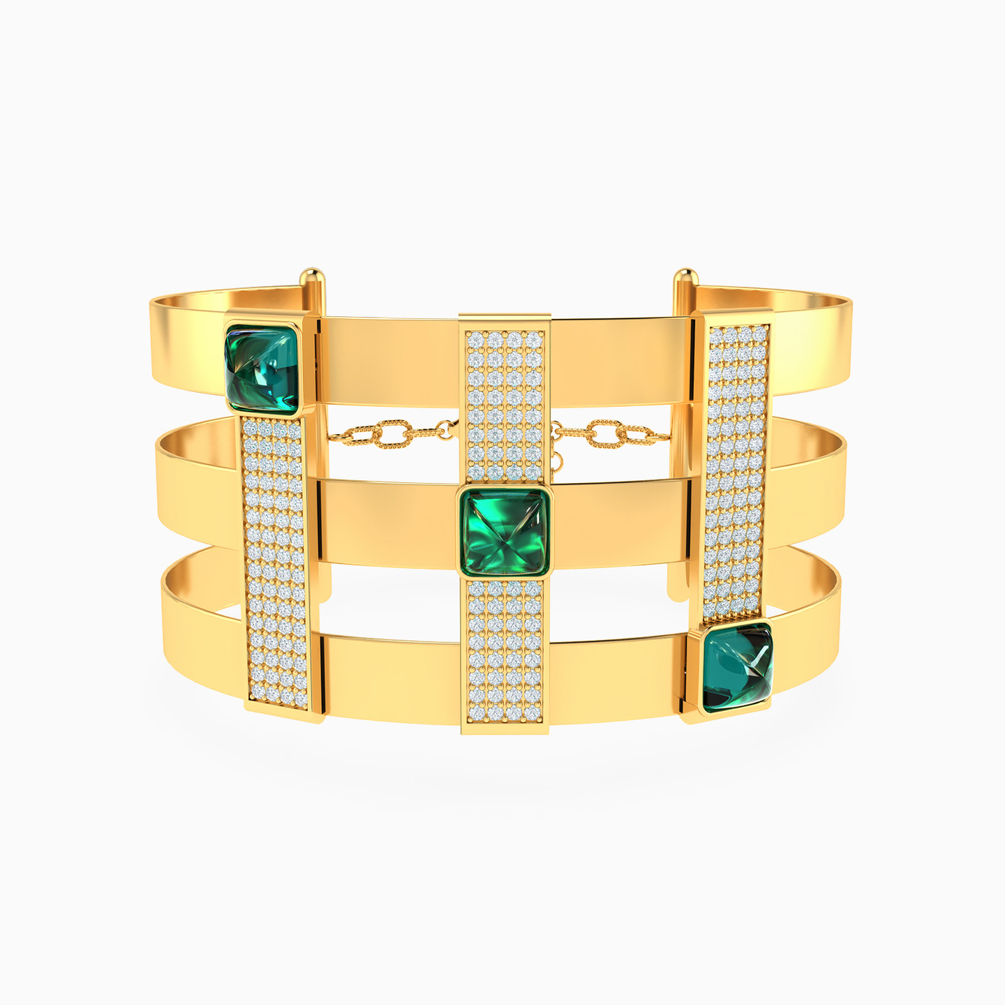 18K Gold Colored Stones Cuff Bracelet