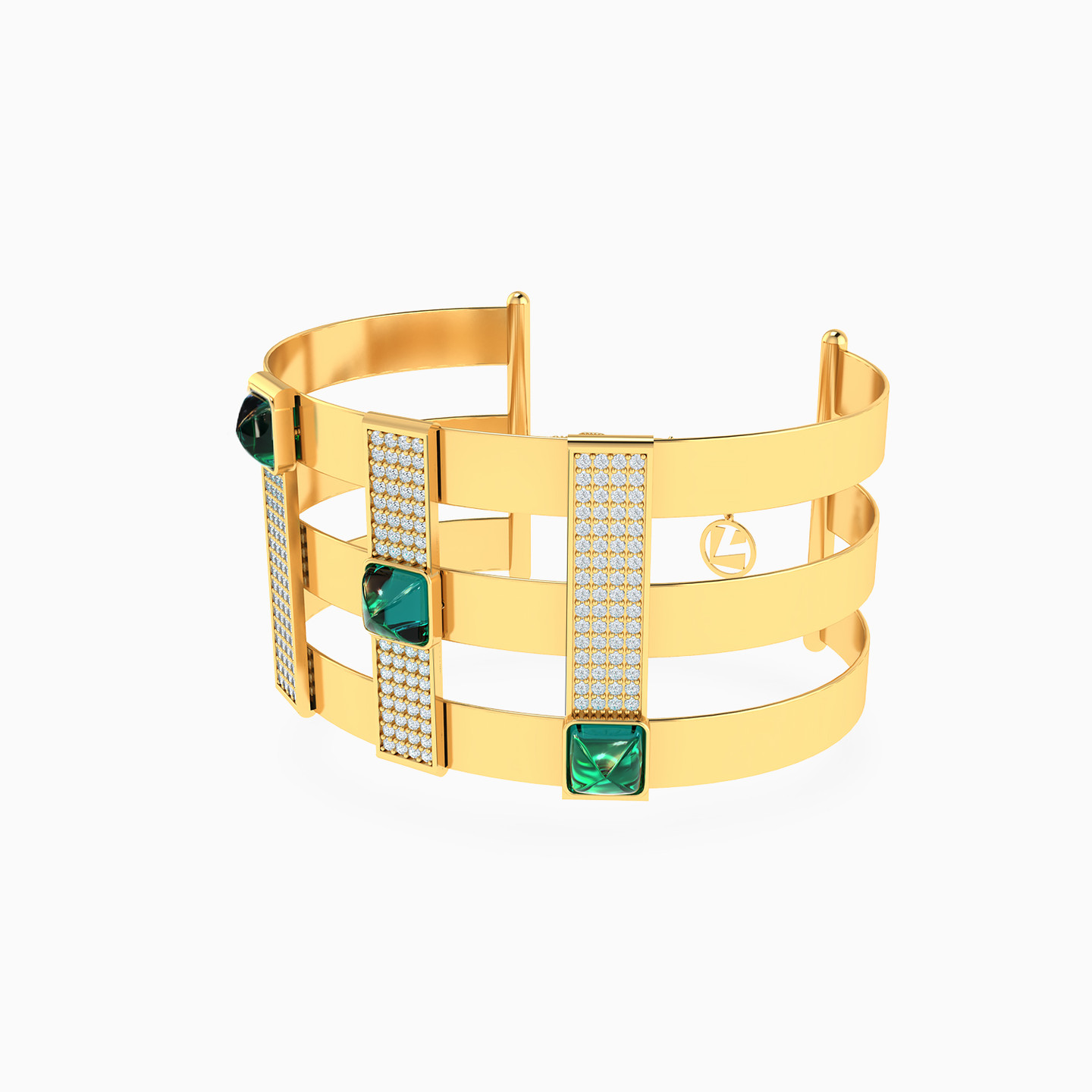 18K Gold Colored Stones Cuff Bracelet - 2