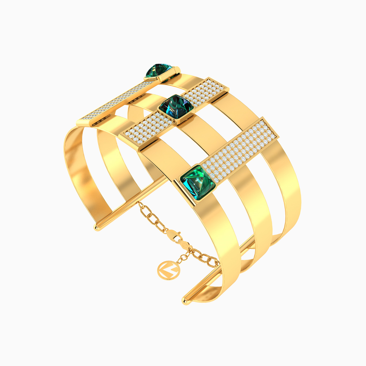 18K Gold Colored Stones Cuff Bracelet - 3