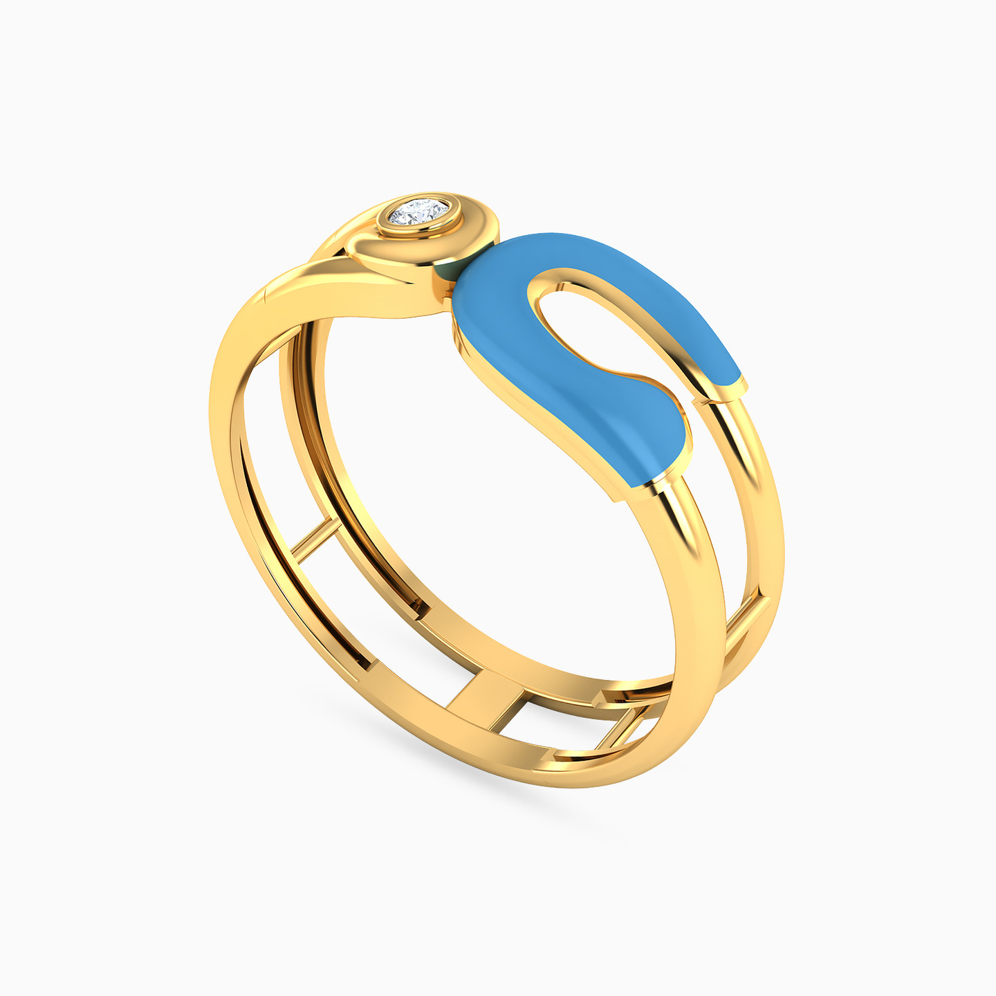 Horseshoe Cubic Zirconia & Enamel Coated Ring in 18K Gold - 2 Horseshoe Cubic Zirconia & Enamel Coated Ring in 18K Gold - 2